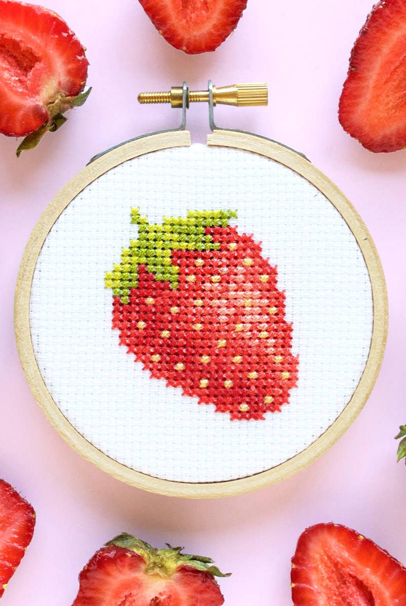 Strawberry DIY Mini Cross Stitch Kit - Gather Goods Co.