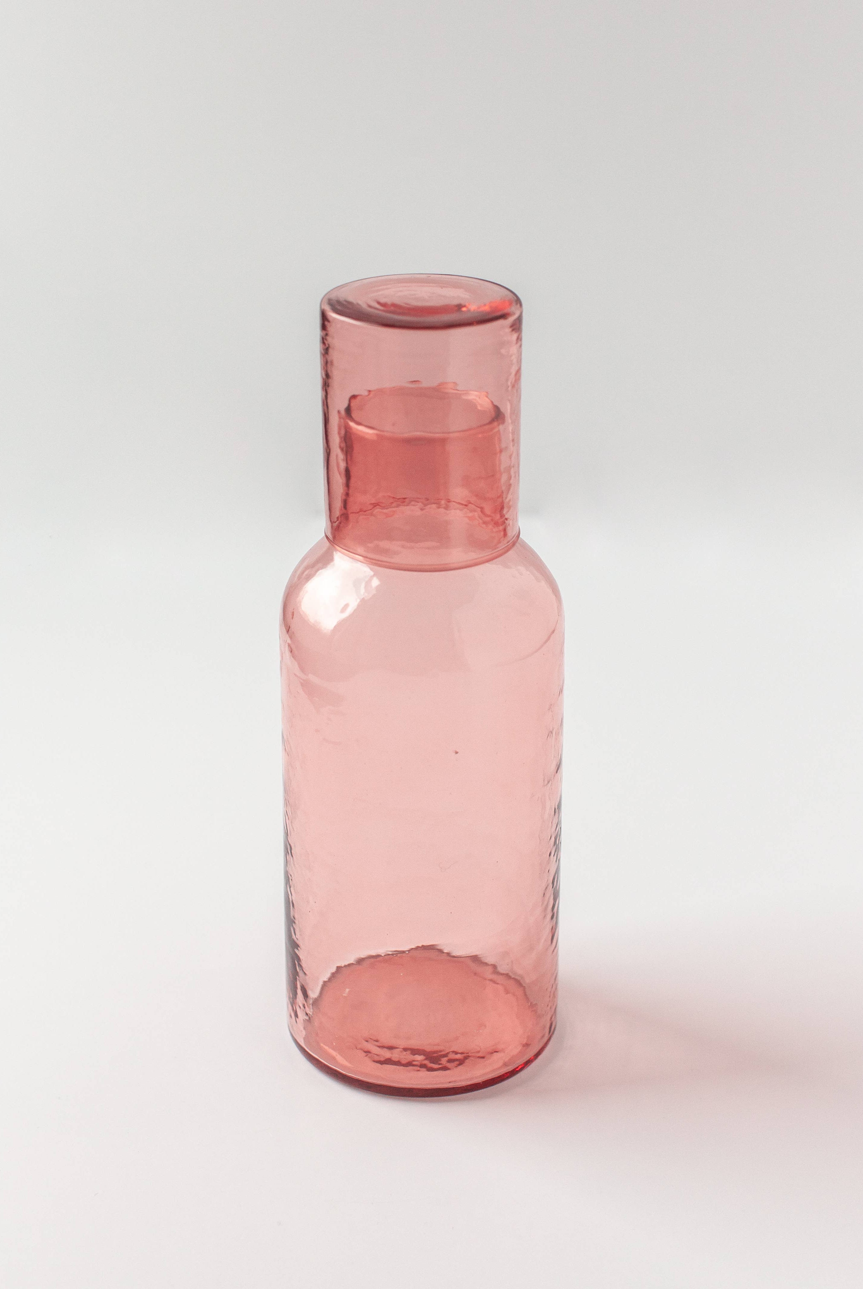 Water Carafe in Pink Glass with Hammered Texture - Gather Goods Co.