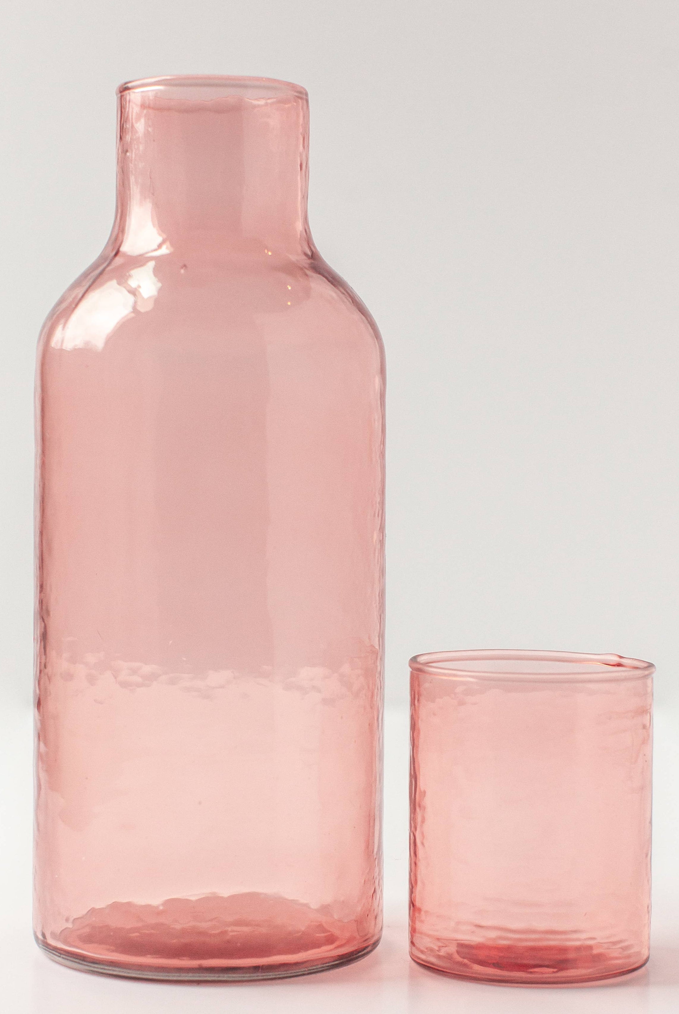 Water Carafe in Pink Glass with Hammered Texture - Gather Goods Co.