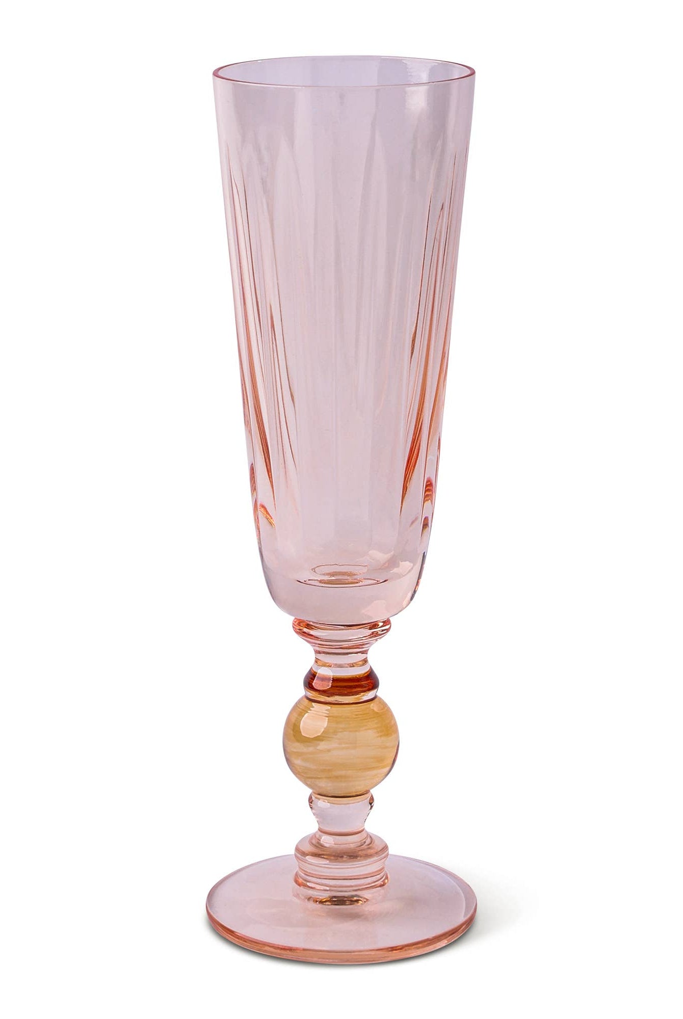 Pink glass with a yellow base on a white background