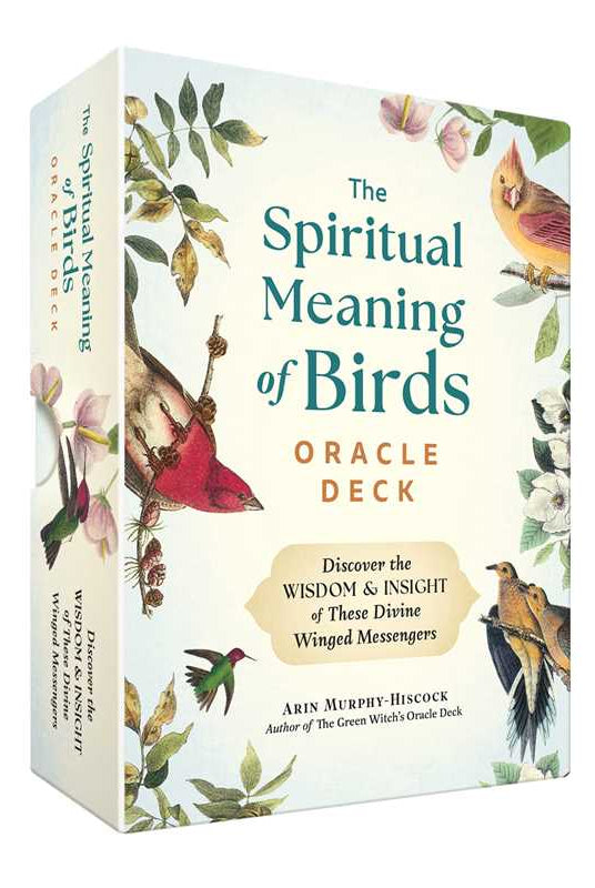 Box for 'The Spiritual Meaning of Birds Oracle Deck' with bird illustrations on a white background