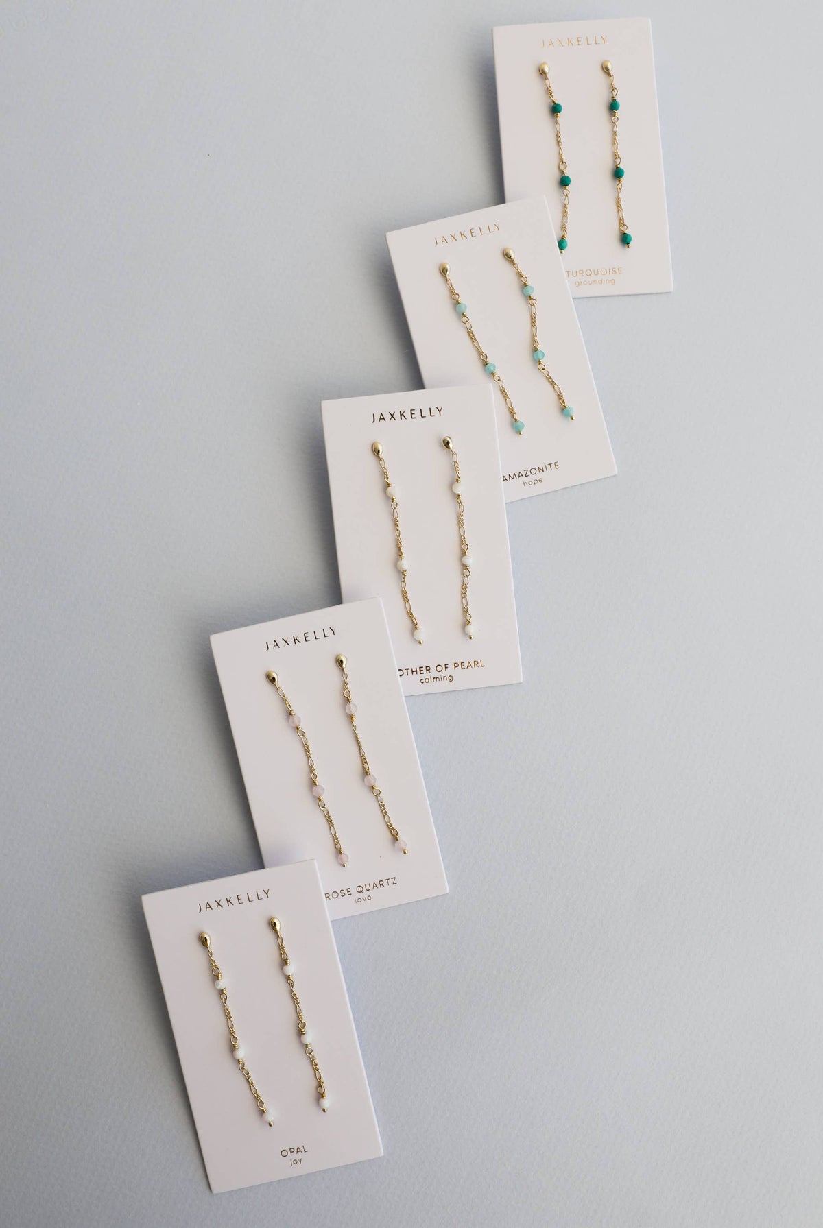 Gemstone Chain Drop Earring - Rose Quartz - Gather Goods Co.
