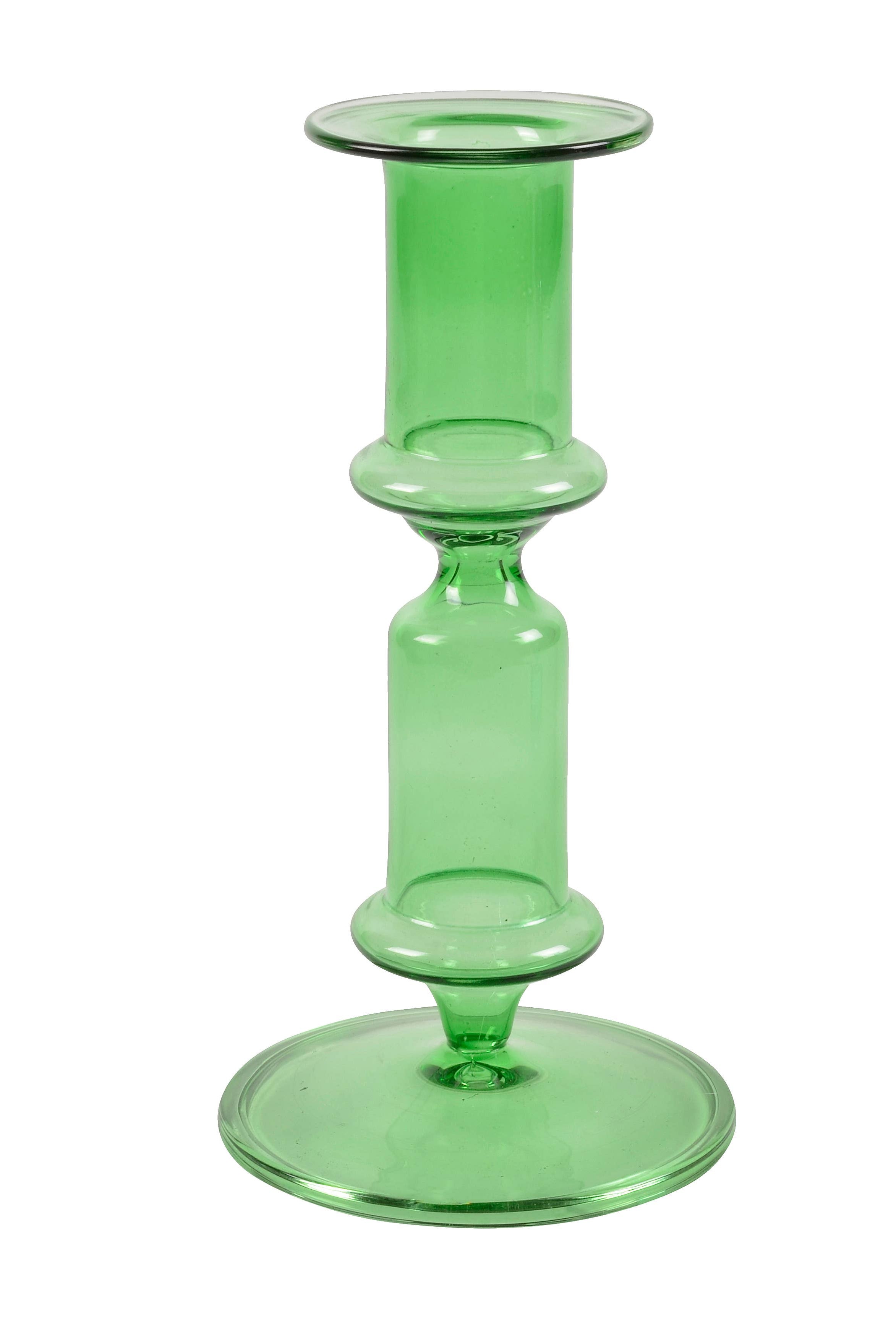 Tall Green Glass Candle Holder - Gather Goods Co.