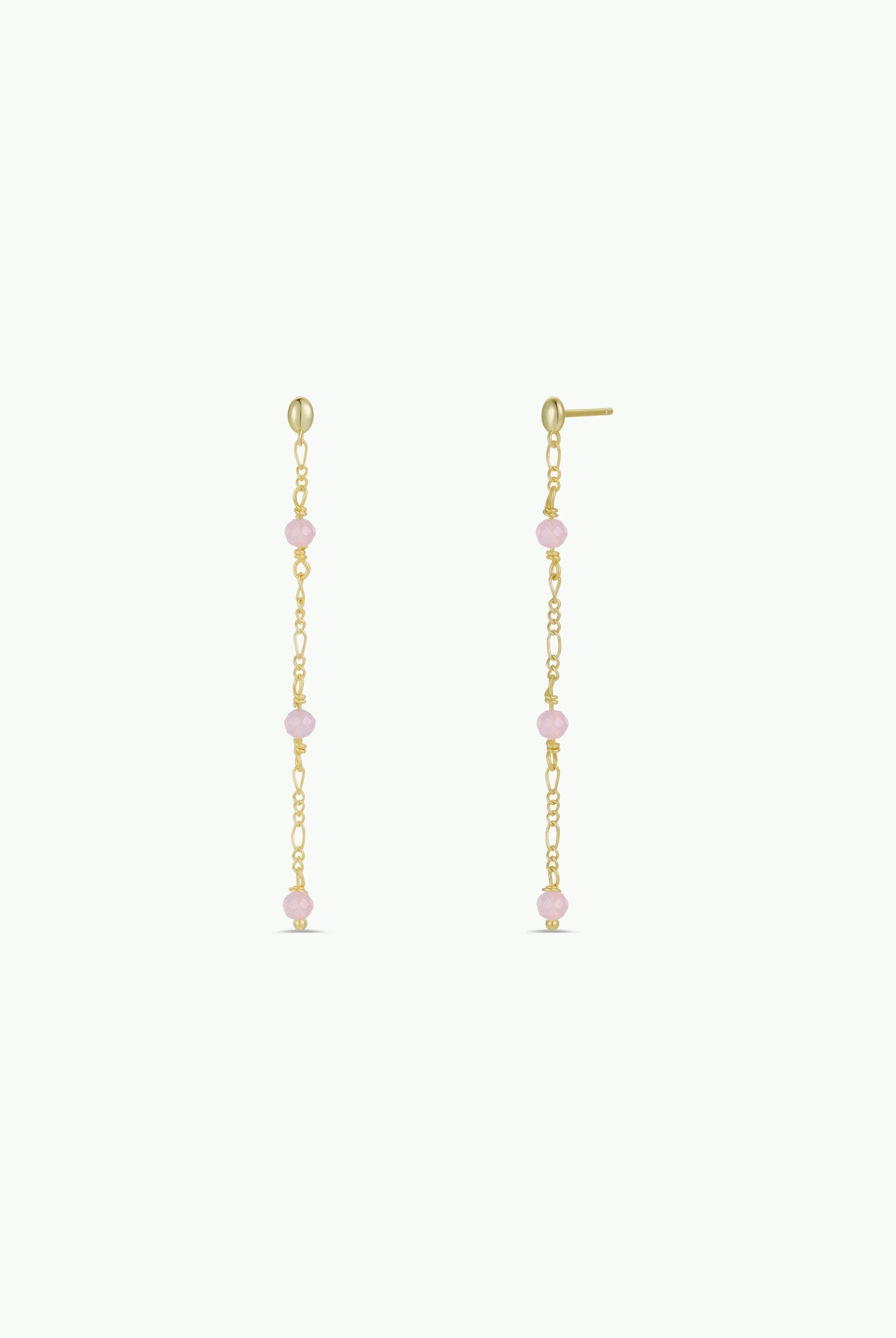Gemstone Chain Drop Earring - Rose Quartz - Gather Goods Co.