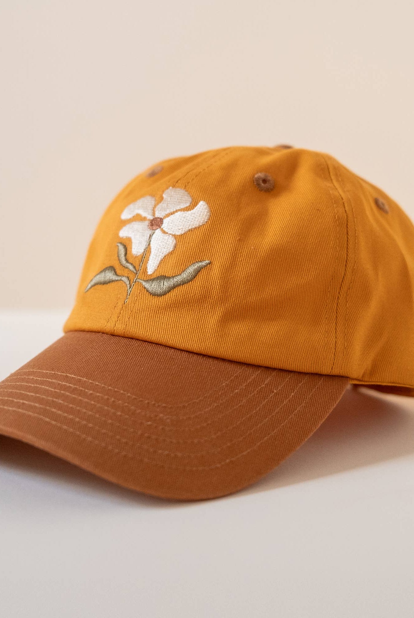 Floral Embroidered Baseball Cap – 100% Cotton, Adjustable Hat with Ponytail Slot - Gather Goods Co.