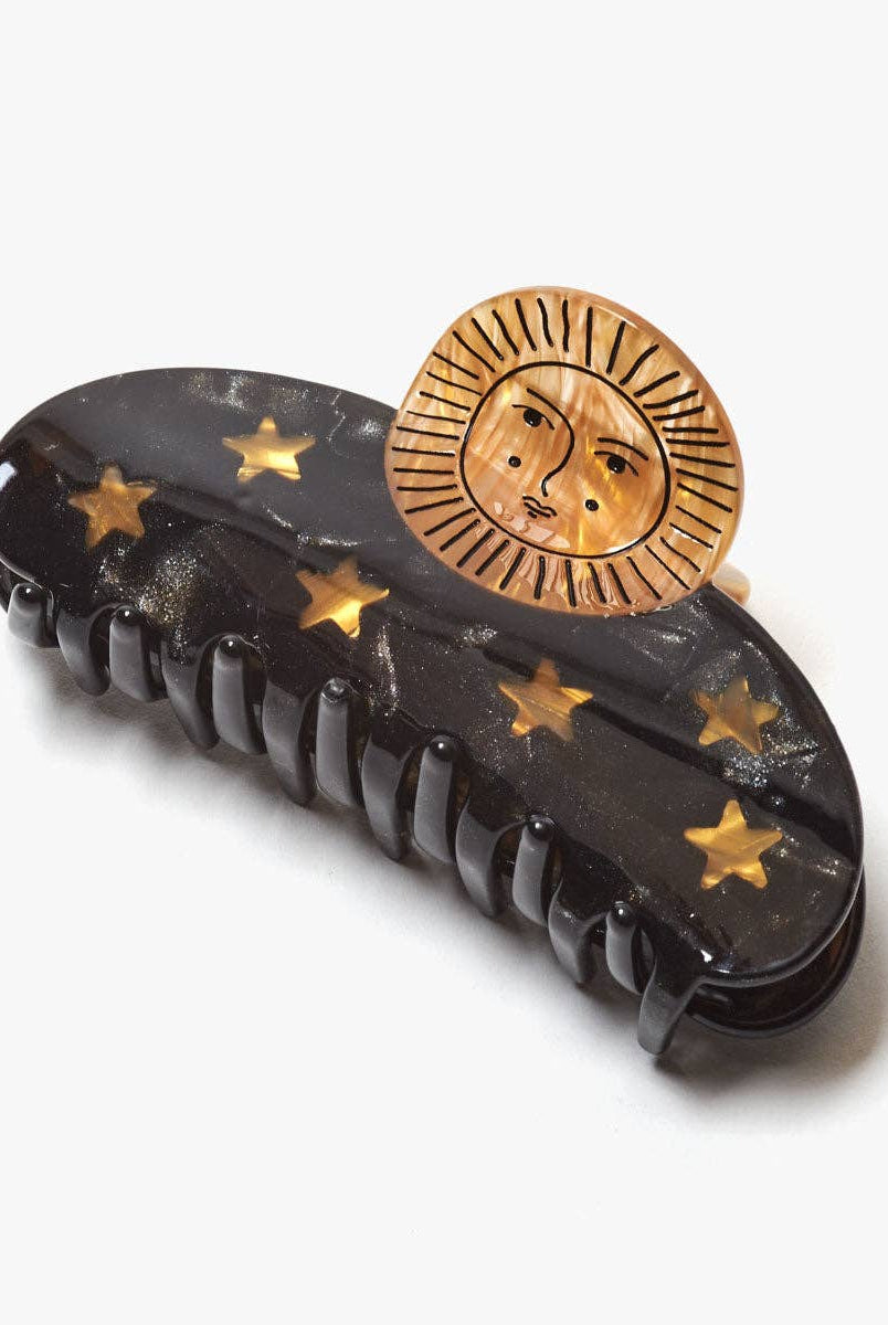 Sun and Stars Astrology Hair Claw in Gold and Black Acetate - Gather Goods Co.