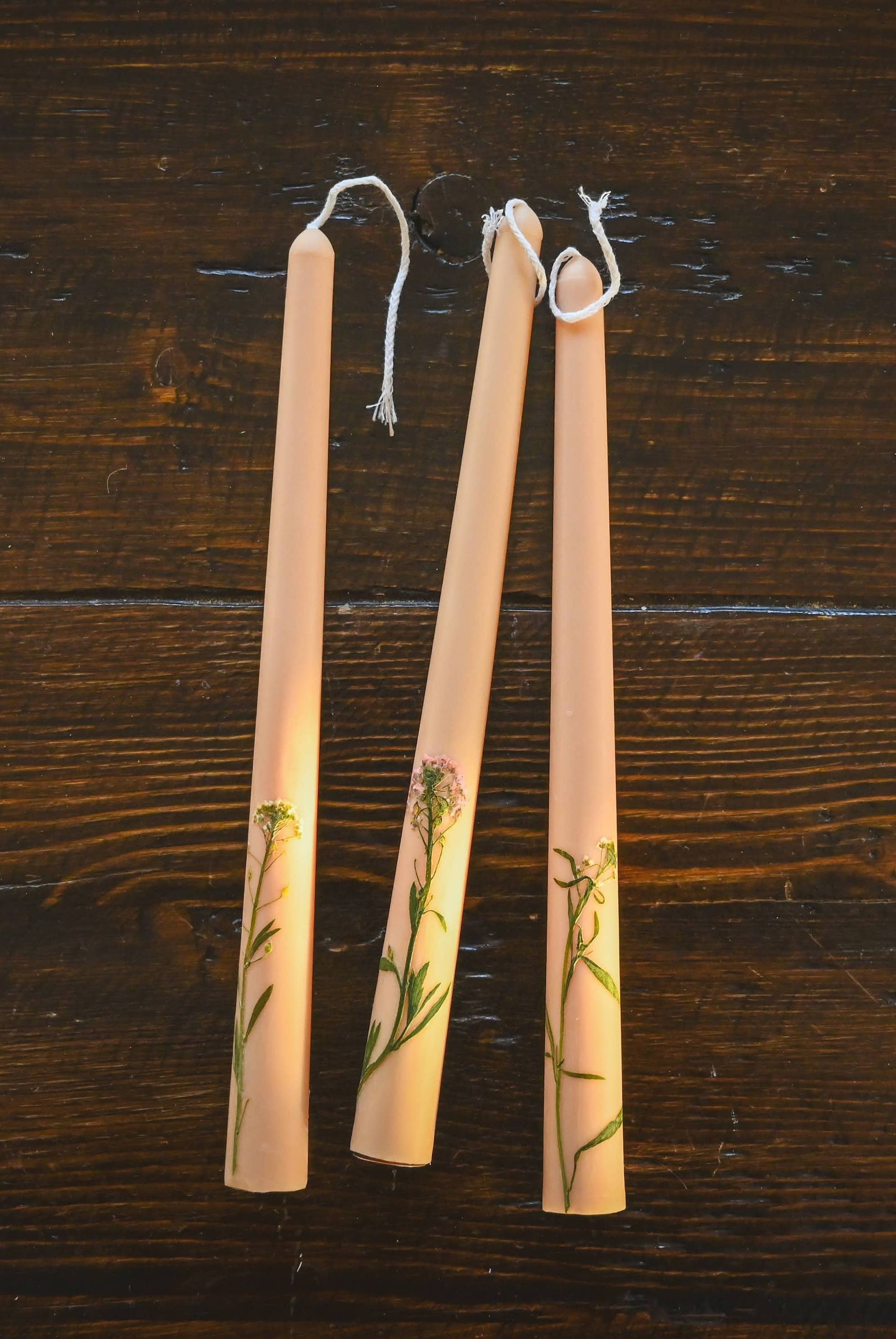 Floral Inlaid Tapered Candle in Pastel Pink - Gather Goods Co.
