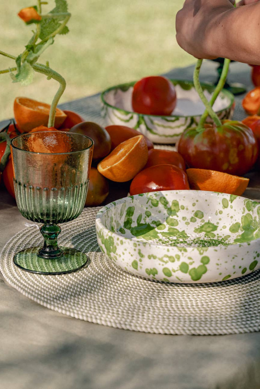 Small Ceramic Garlic Grater Plate in Green Splatterware - Gather Goods Co.