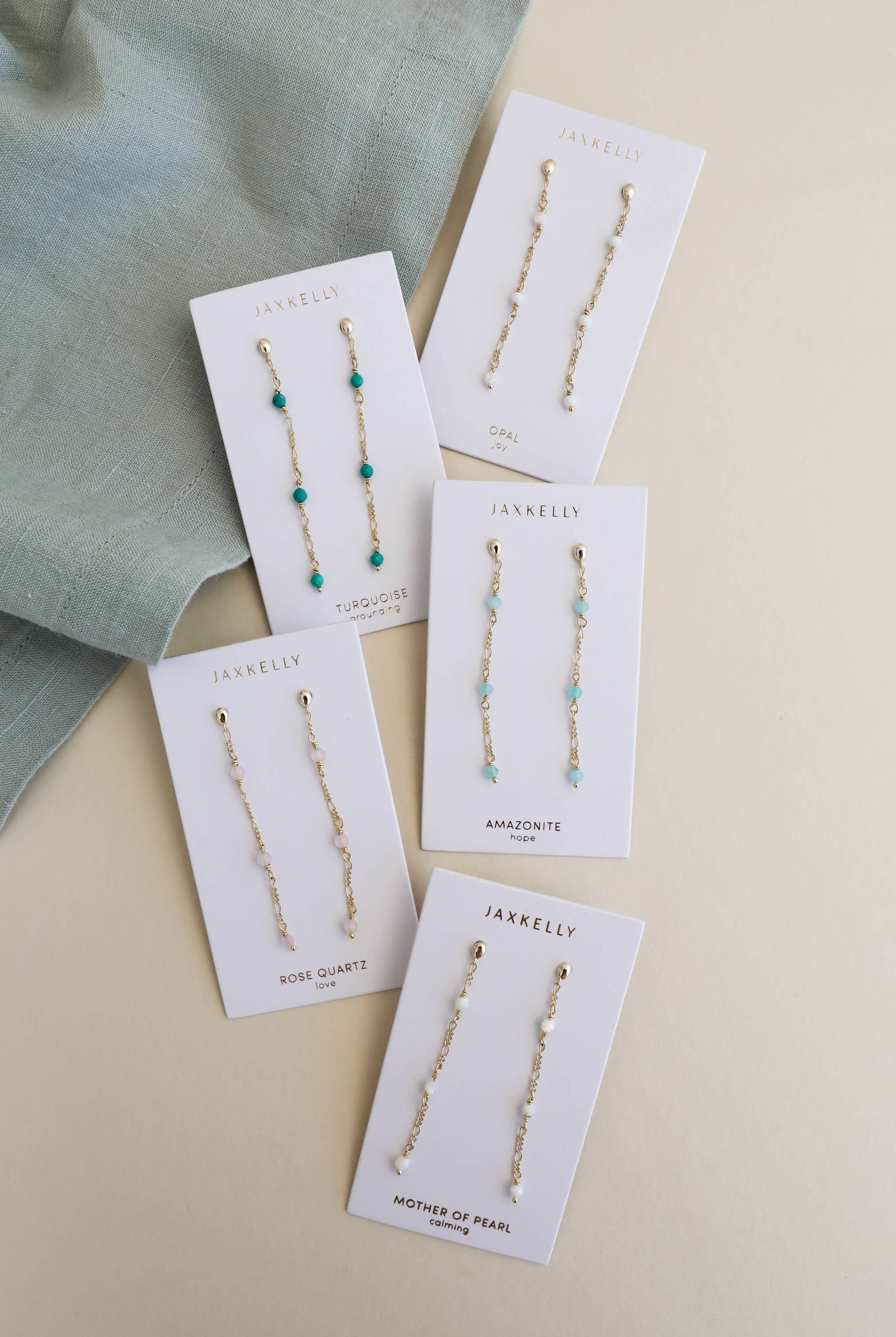 Gemstone Chain Drop Earring - Rose Quartz - Gather Goods Co.
