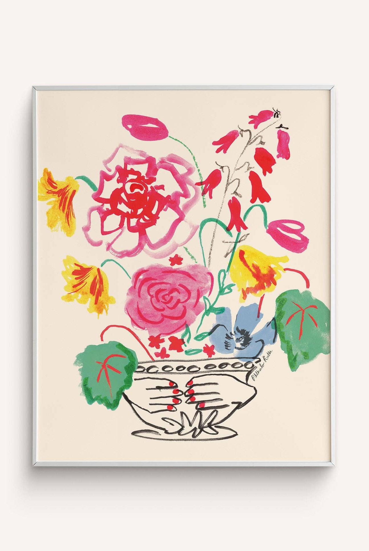 Colorful floral illustration on a beige background