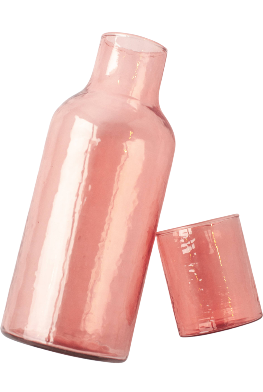 Water Carafe in Pink Glass with Hammered Texture - Gather Goods Co.