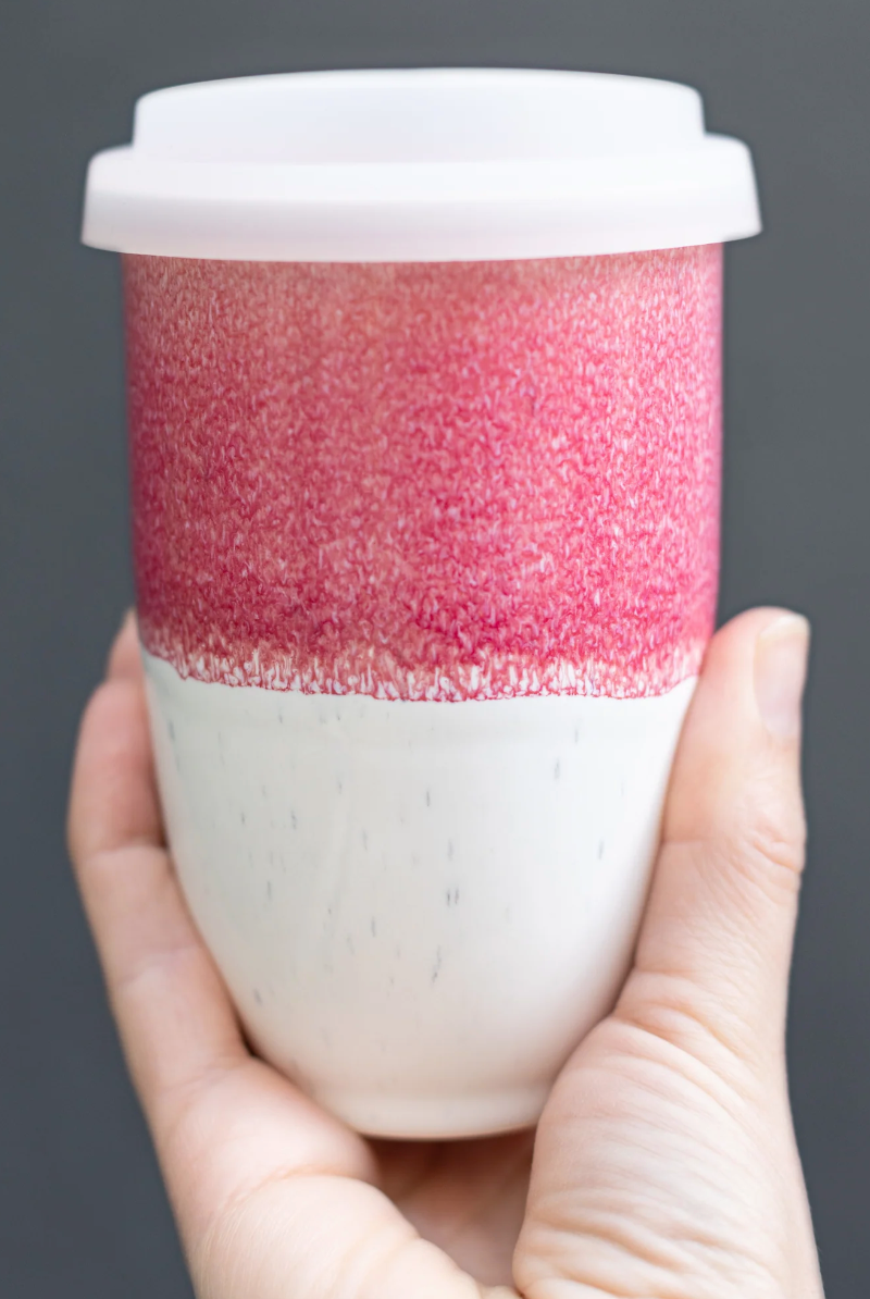 Bright Pink Ceramic Travel Mug, 12oz - Gather Goods Co.