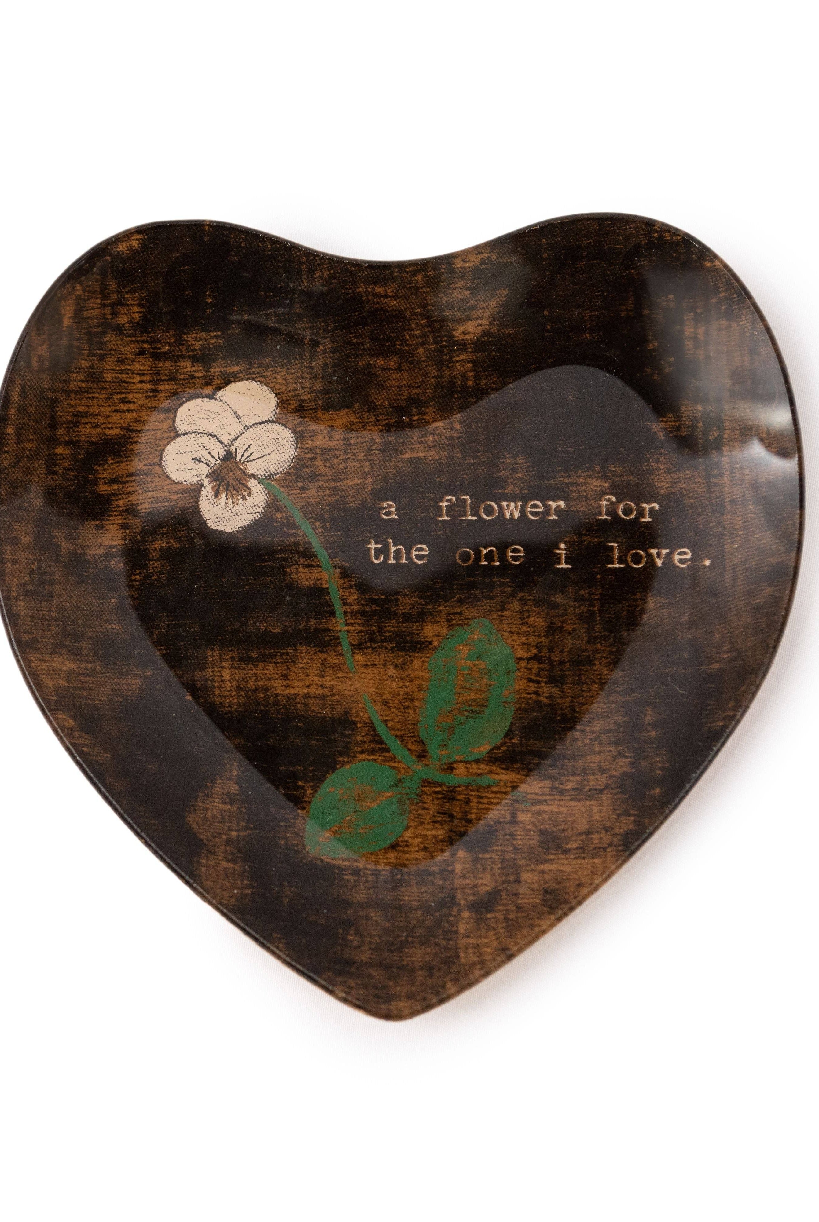 A Flower For The One I Love (Pansy) Small Heart Decoupage Plate - Gather Goods Co.