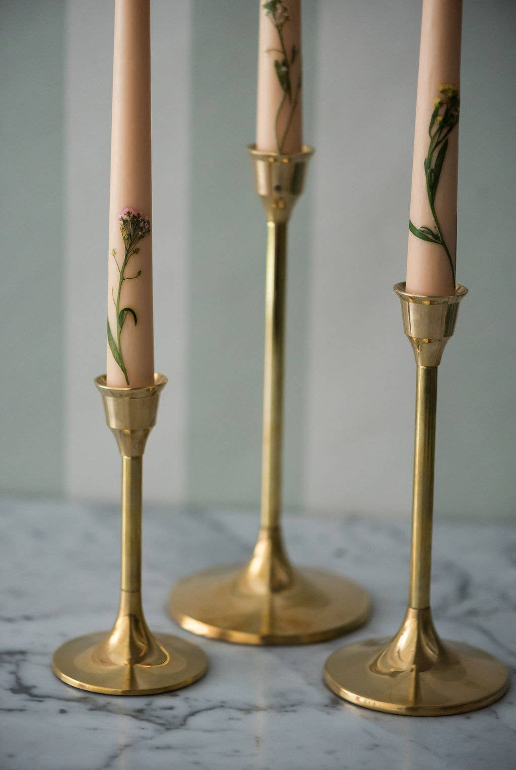Floral Inlaid Tapered Candle in Pastel Pink - Gather Goods Co.