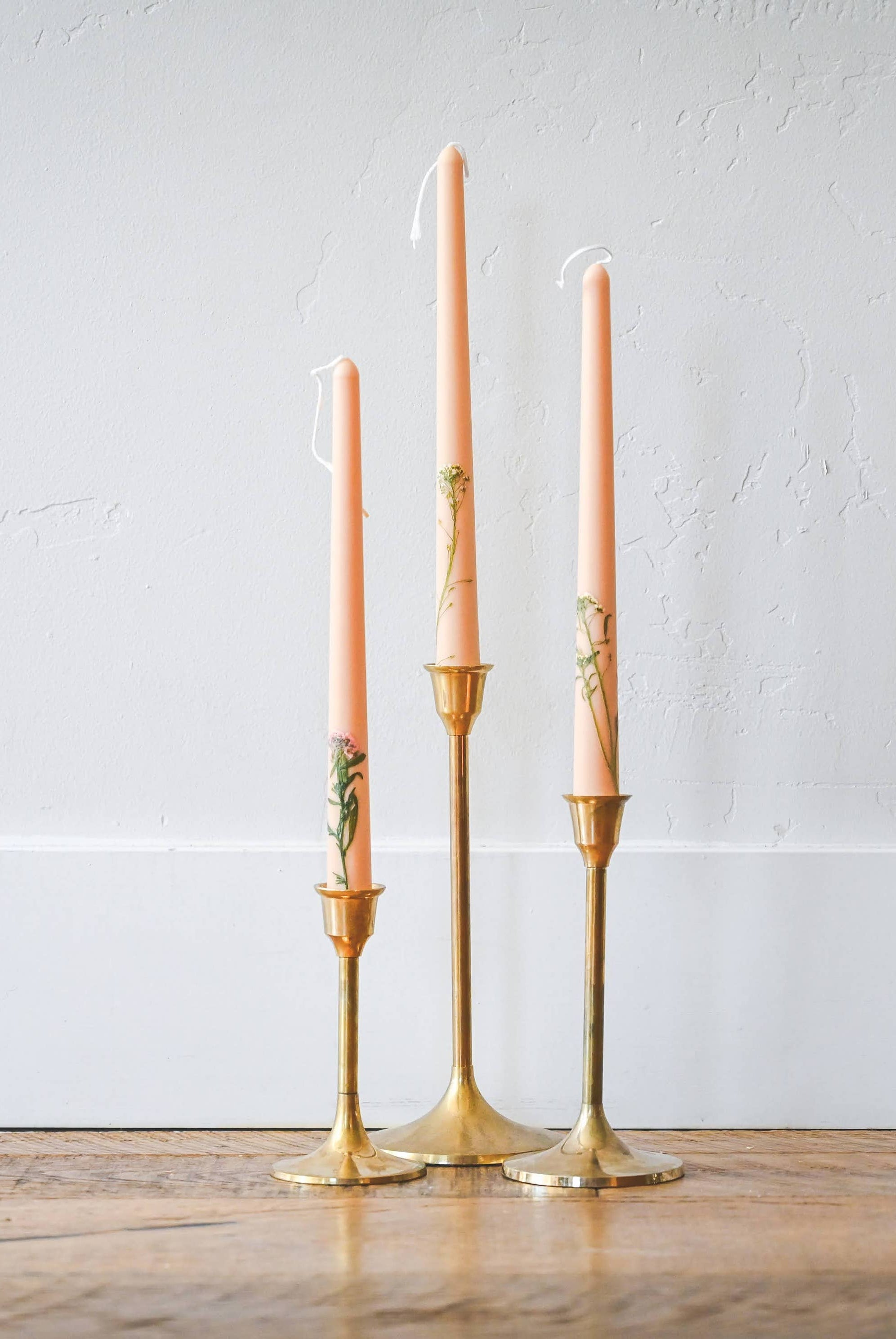 Floral Inlaid Tapered Candle in Pastel Pink - Gather Goods Co.