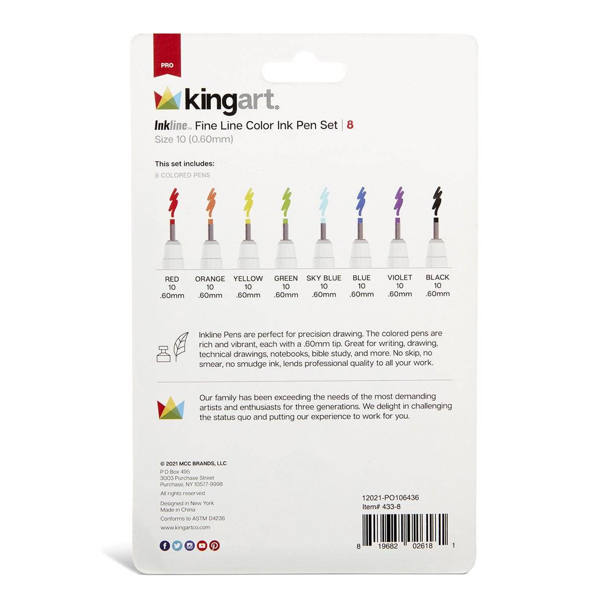 Inkline™ Fine Line Pens, 8 Colors Size 10 - Gather Goods Co.