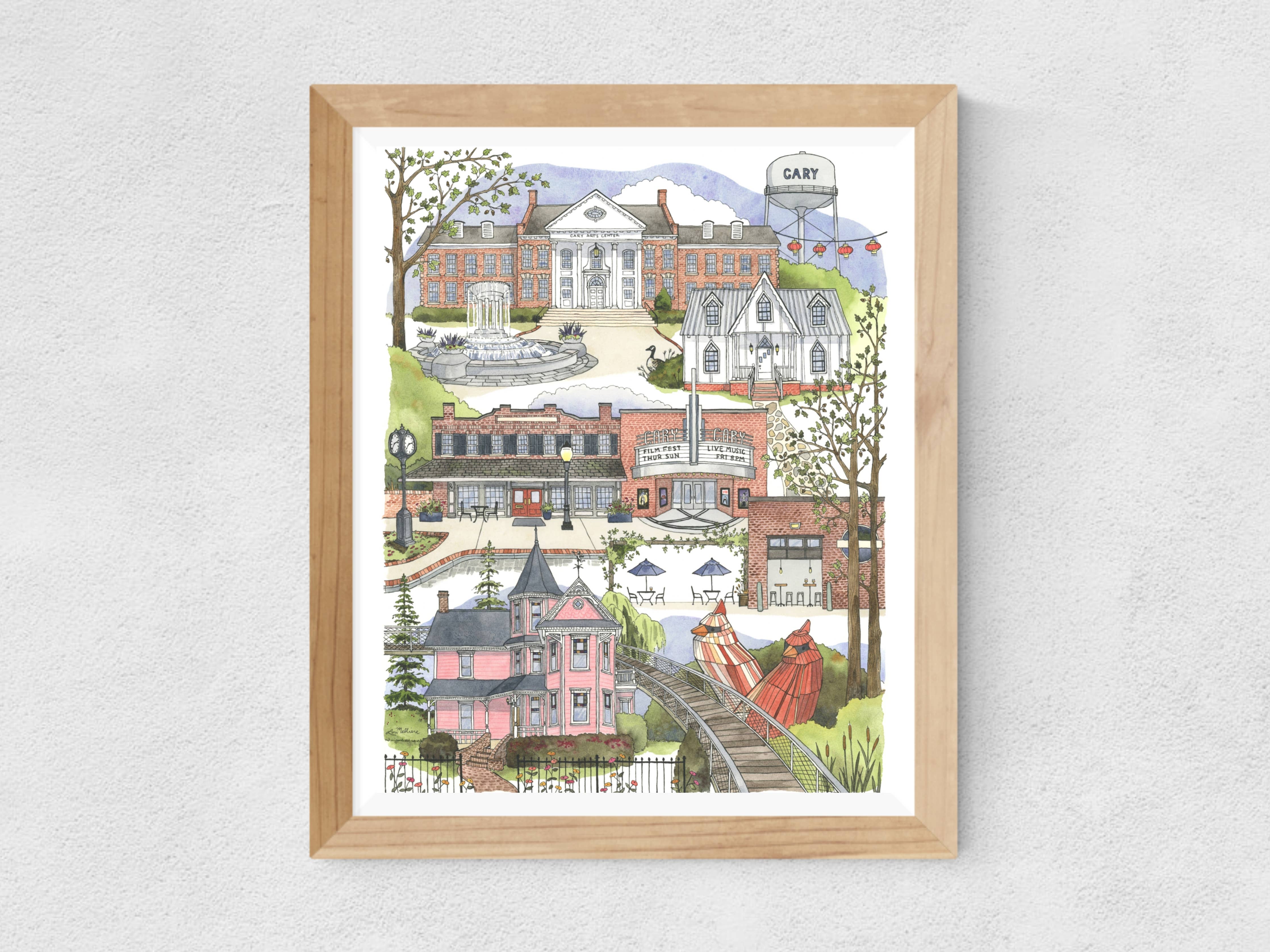 Cary, North Carolina Watercolor Art Print – A Keepsake Souvenir for Local North Carolina Lovers - Gather Goods Co.