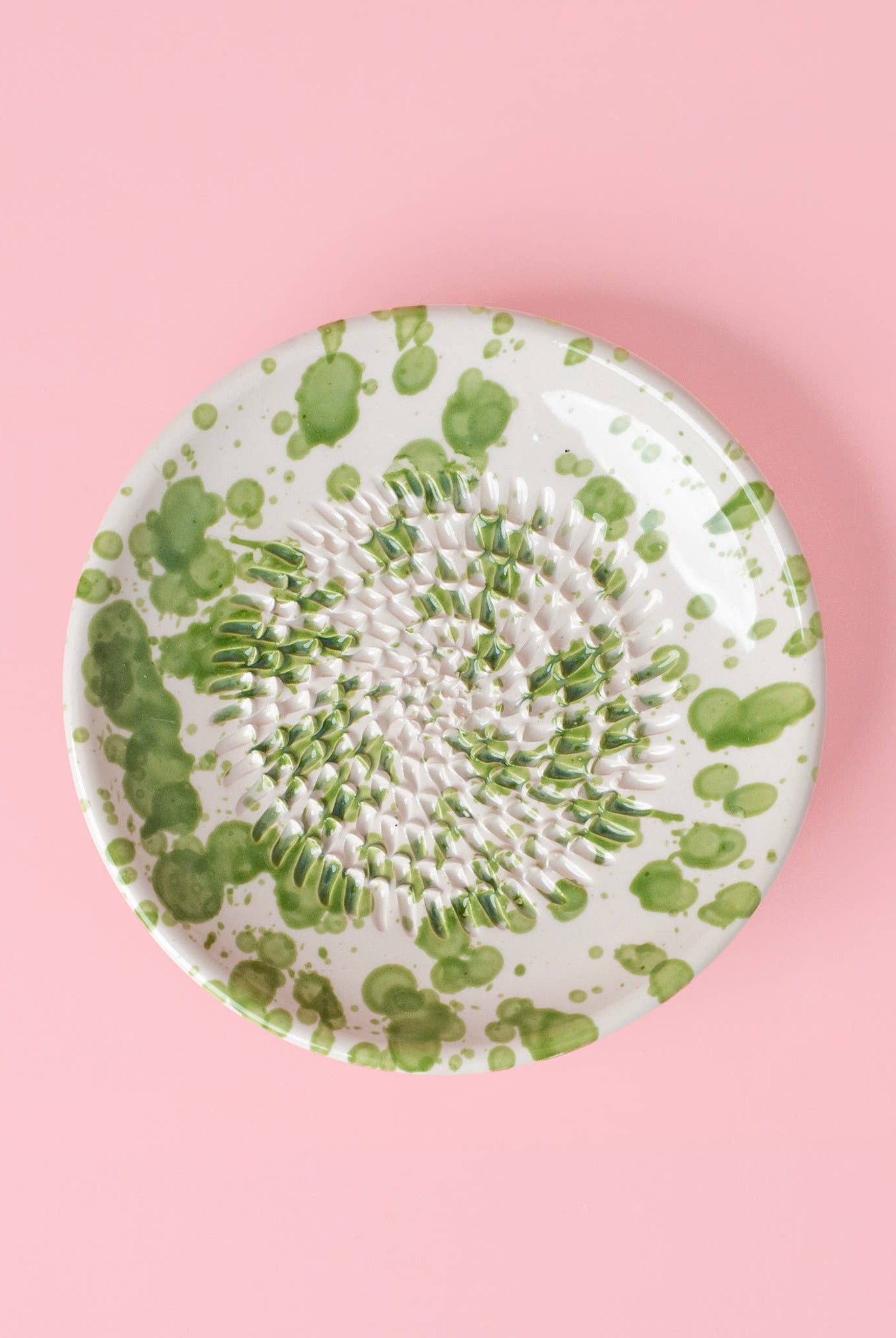 Small Ceramic Garlic Grater Plate in Green Splatterware - Gather Goods Co.