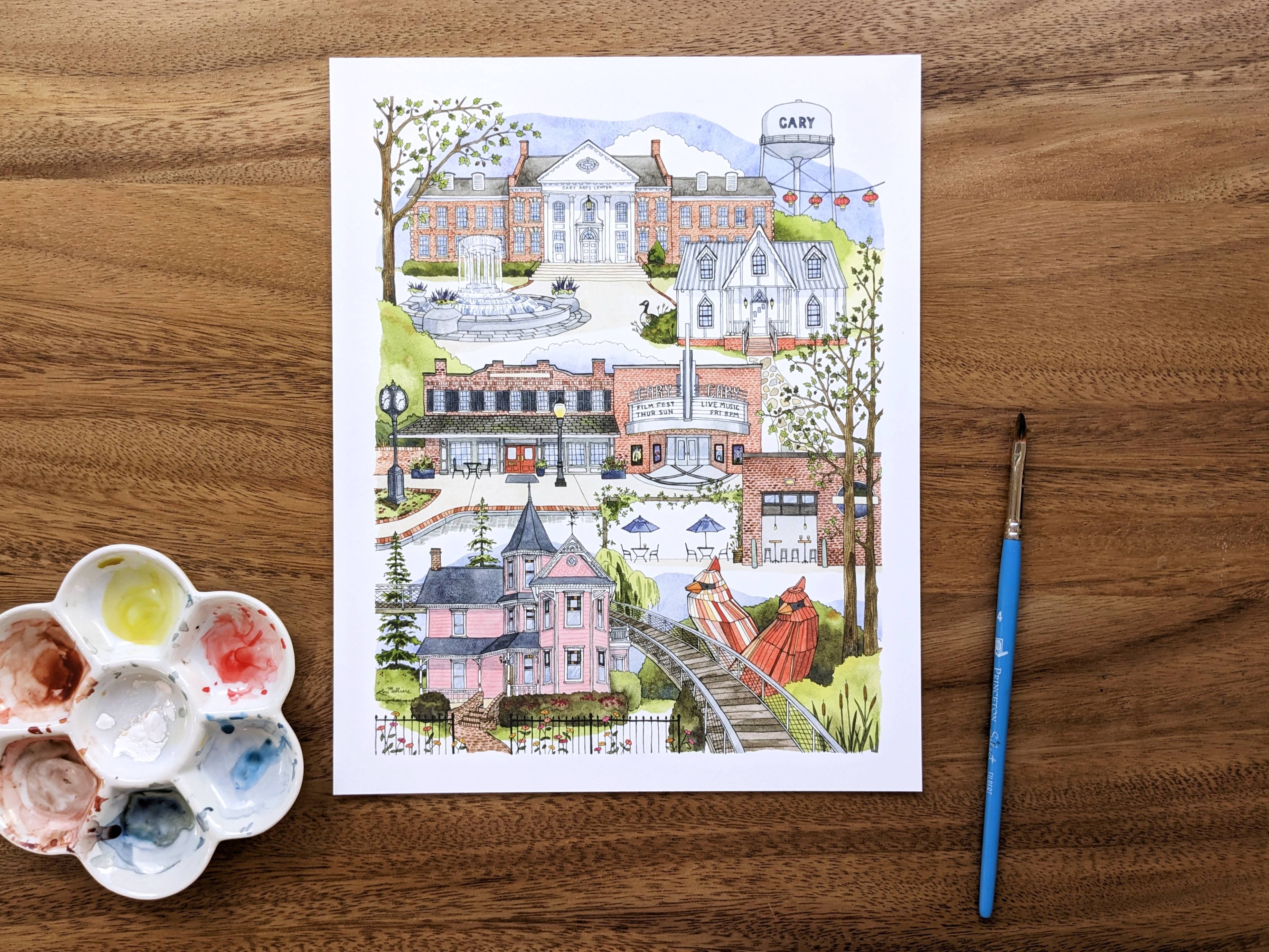 Cary, North Carolina Watercolor Art Print – A Keepsake Souvenir for Local North Carolina Lovers - Gather Goods Co.