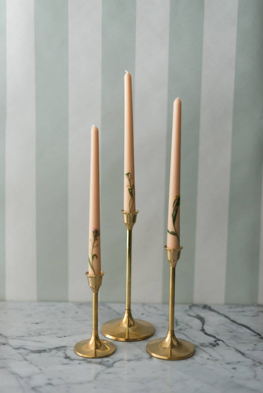 Floral Inlaid Tapered Candle in Pastel Pink - Gather Goods Co.