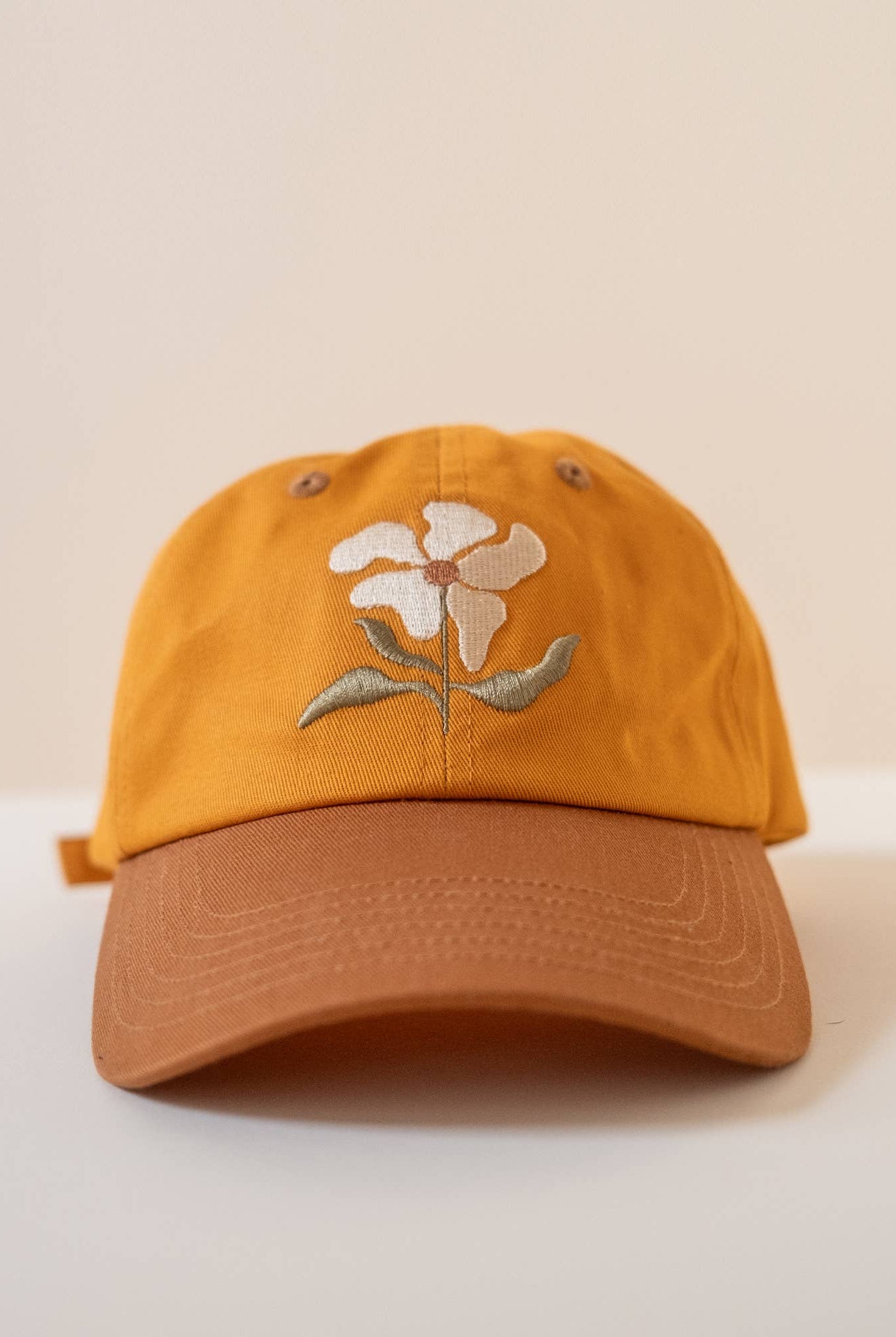 Floral Embroidered Baseball Cap – 100% Cotton, Adjustable Hat with Ponytail Slot - Gather Goods Co.