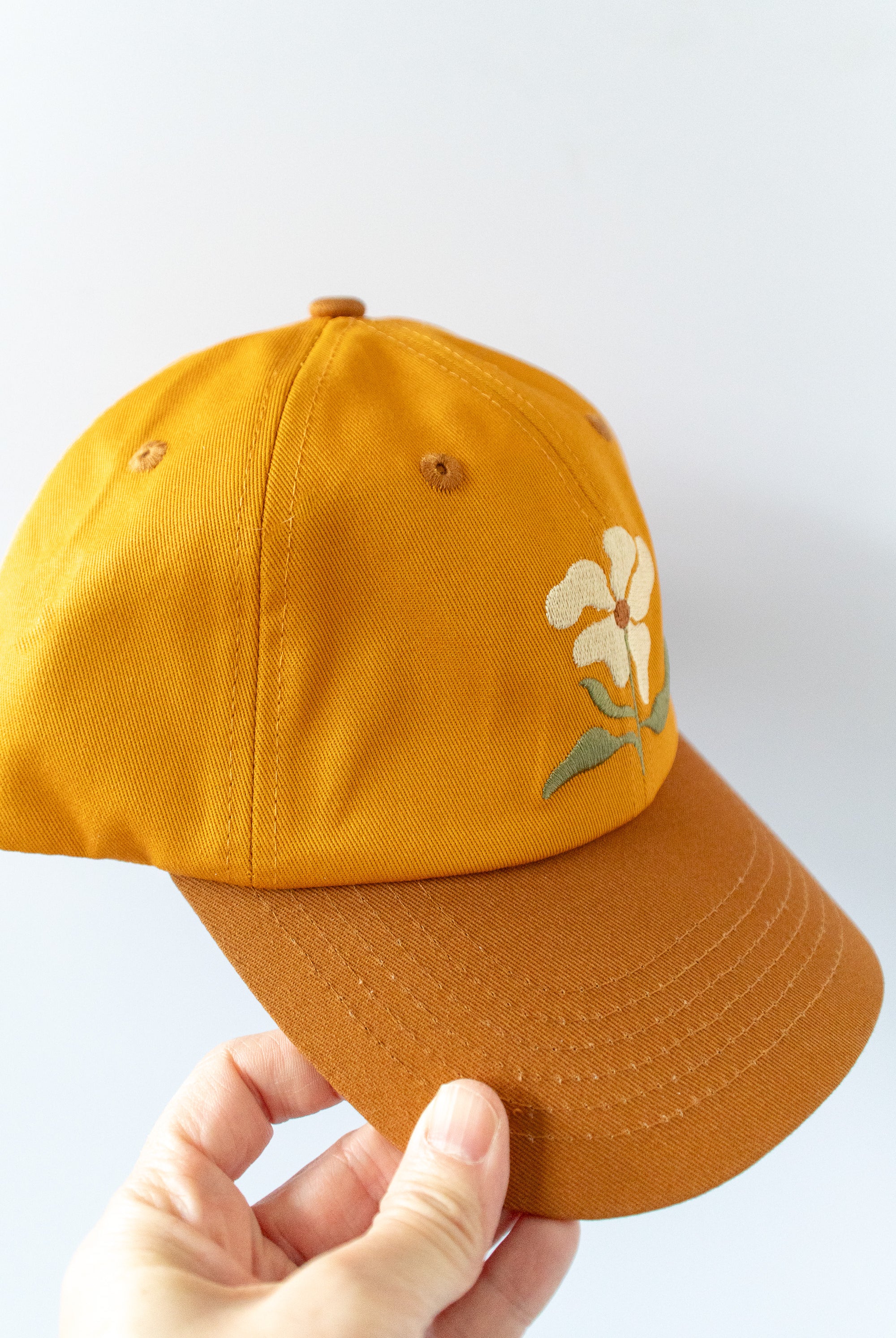 Floral Embroidered Baseball Cap – 100% Cotton, Adjustable Hat with Ponytail Slot - Gather Goods Co.