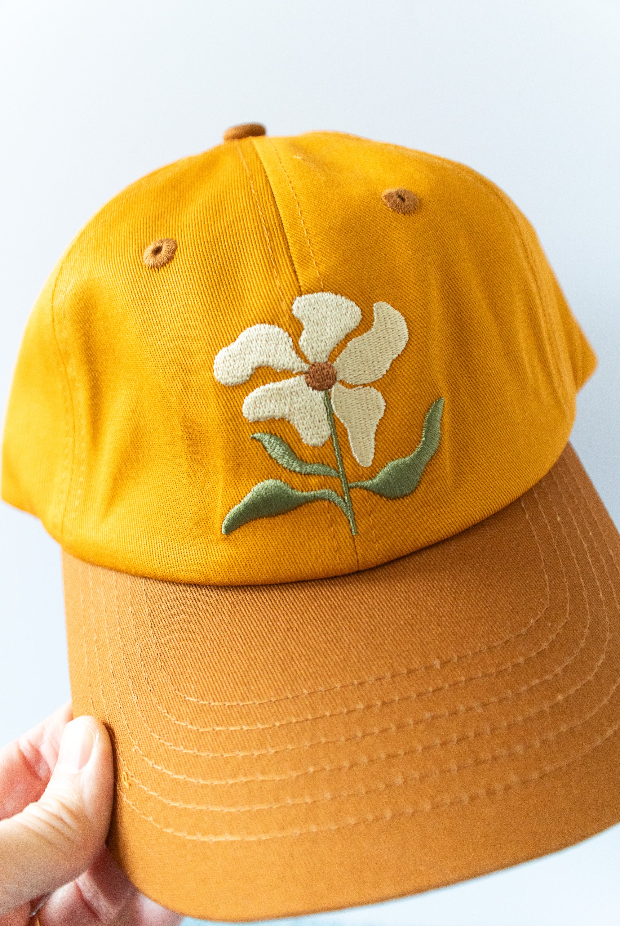 Floral Embroidered Baseball Cap – 100% Cotton, Adjustable Hat with Ponytail Slot - Gather Goods Co.