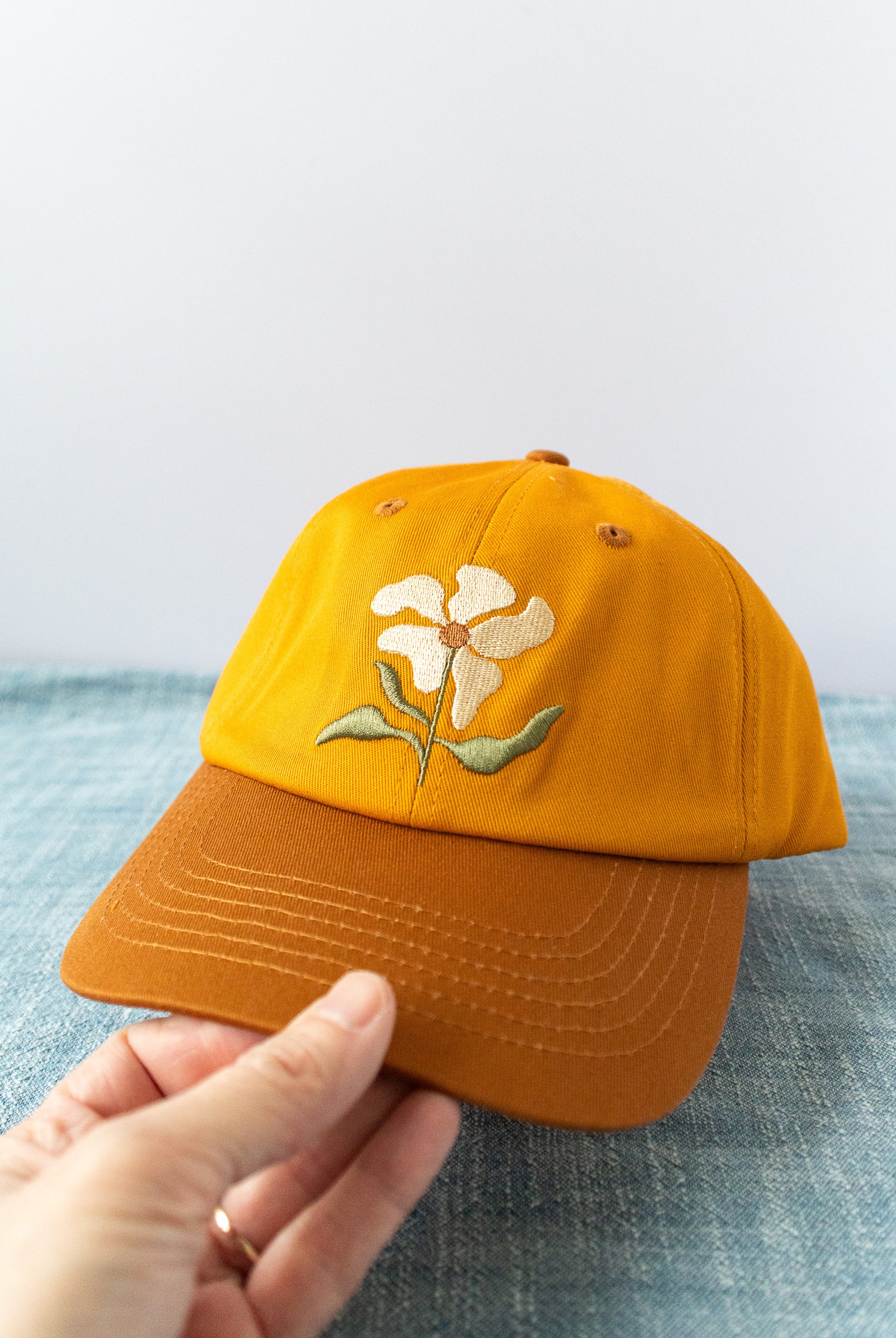 Floral Embroidered Baseball Cap – 100% Cotton, Adjustable Hat with Ponytail Slot - Gather Goods Co.