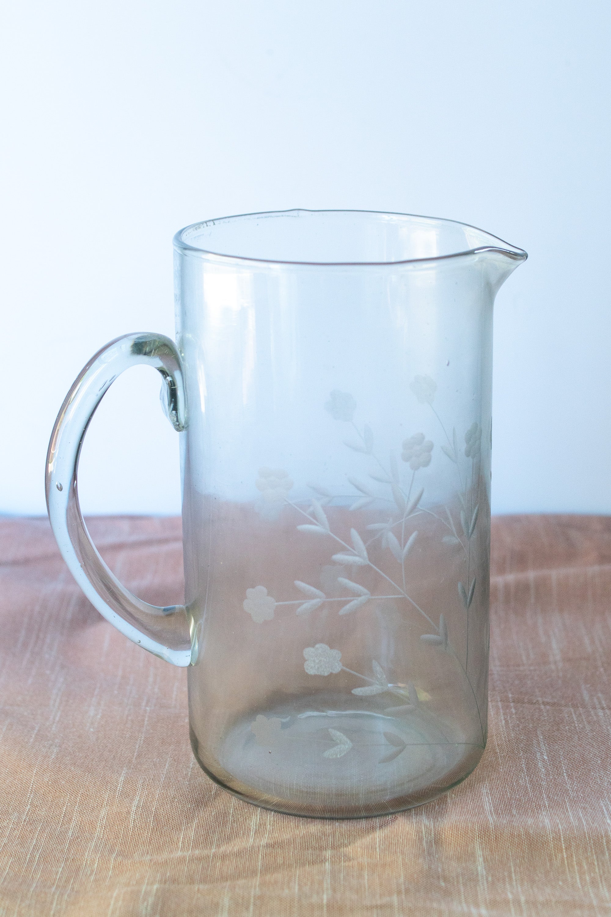 Beautiful Tall Glass Pitcher with Edge popular Floral Design