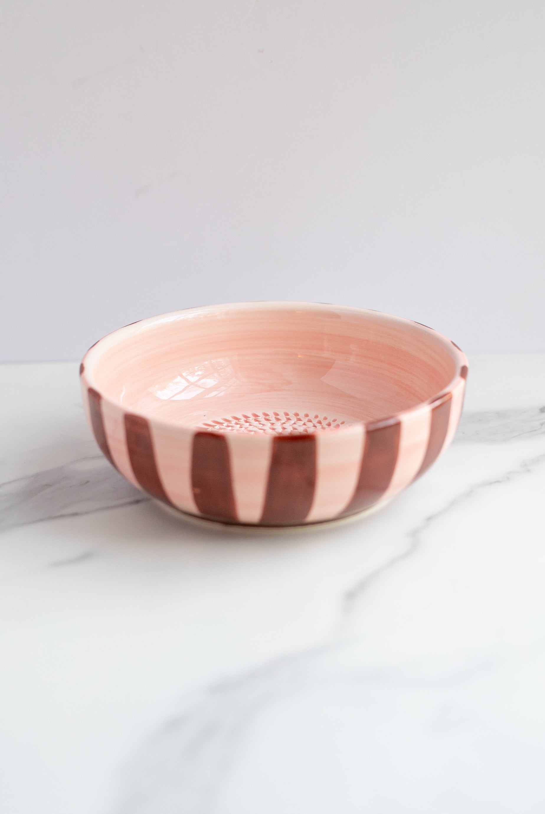 Pink and Brown Striped Grater Bowl - Gather Goods Co.