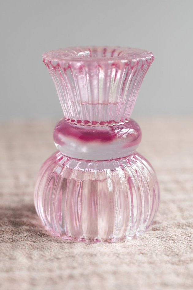 Small Pink Glass Candle Holder - Gather Goods Co.