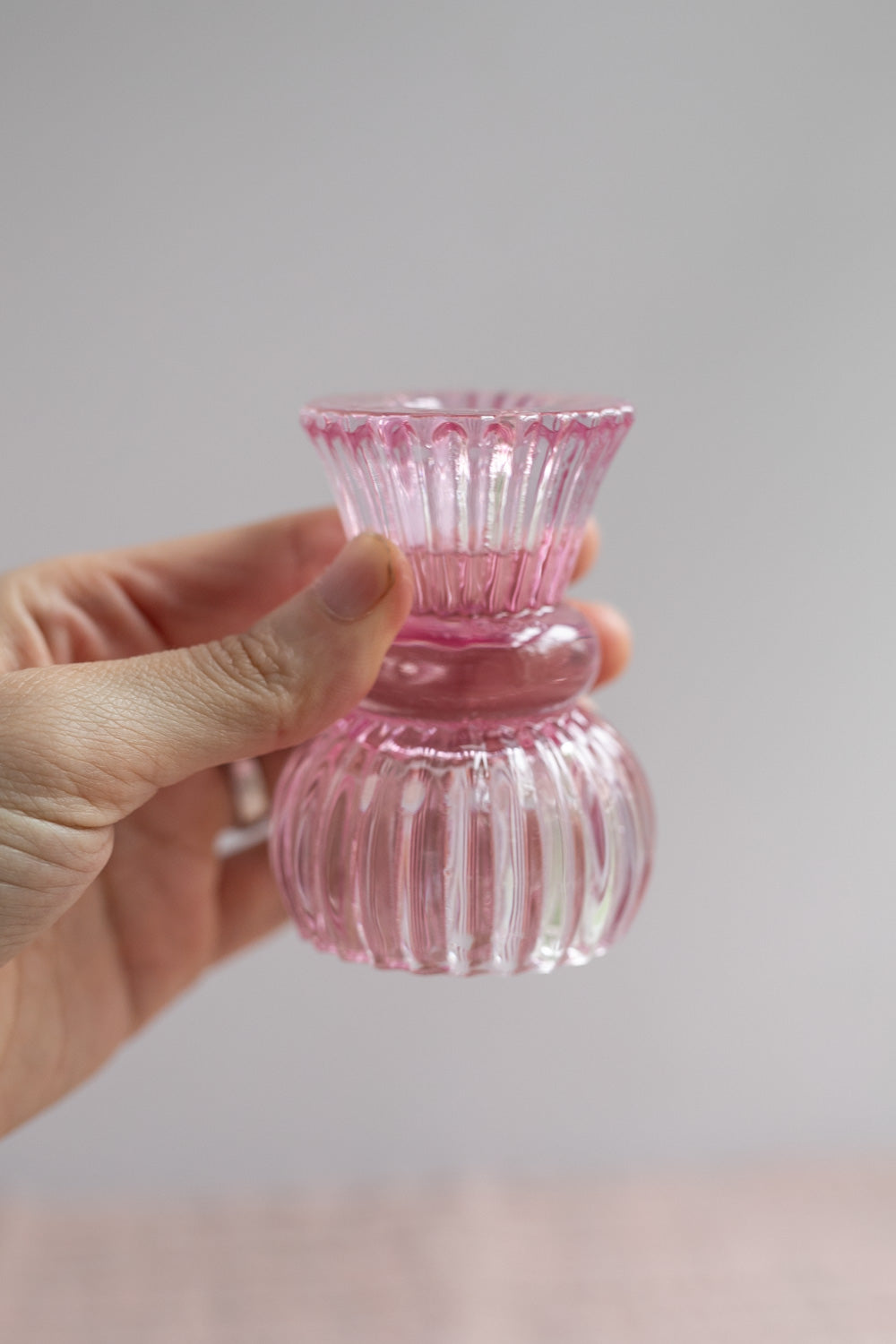 Small Pink Glass Candle Holder - Gather Goods Co.
