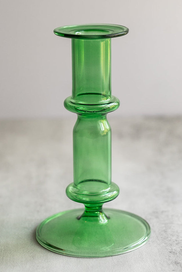 Tall Green Glass Candle Holder - Gather Goods Co.