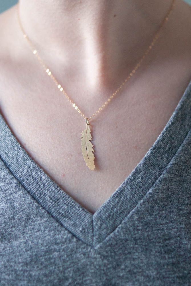 Gold Feather Necklace - Gather Goods Co - Raleigh, NC