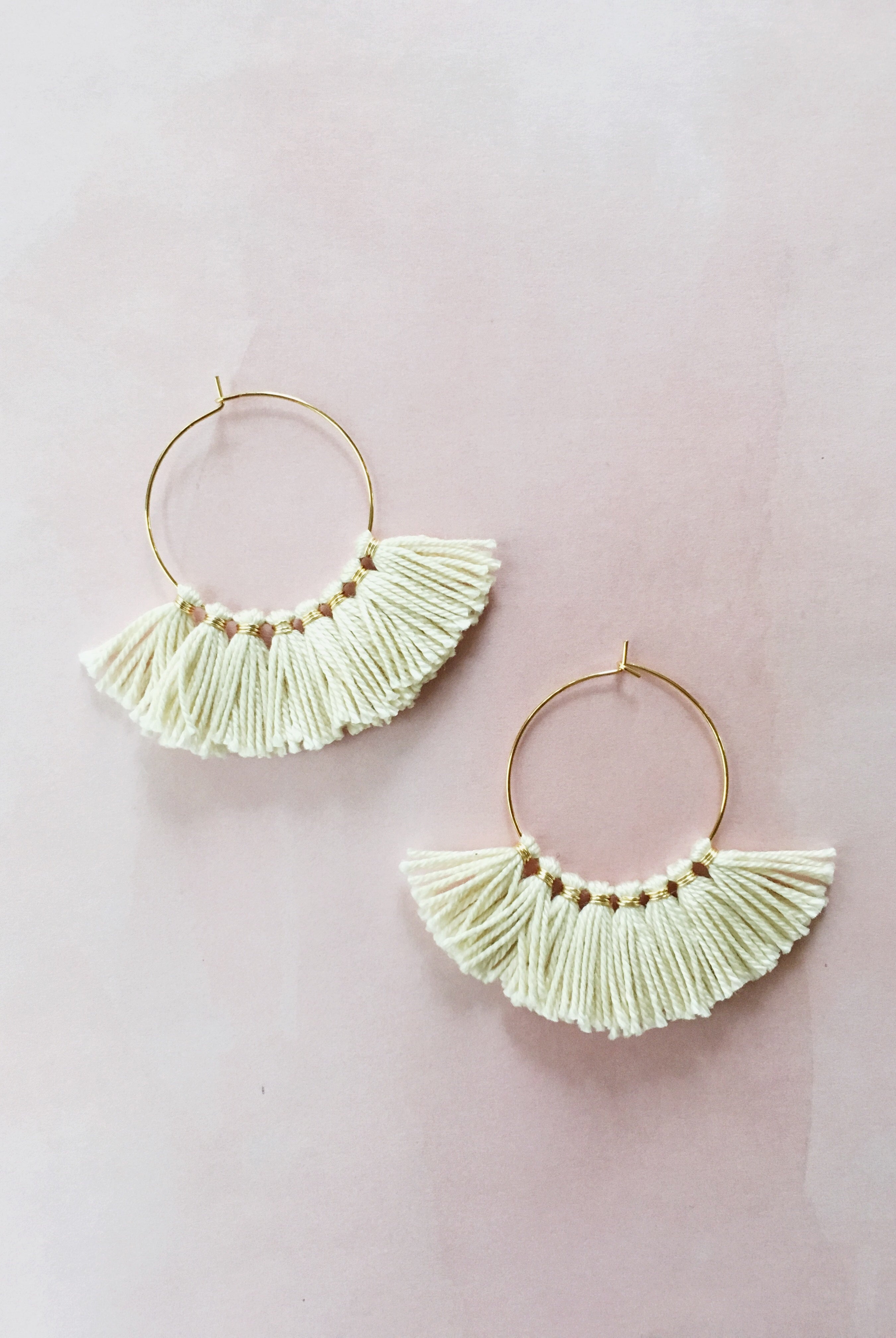 Cream Tassel Hoop Earrings - Gather Goods Co - Raleigh, NC
