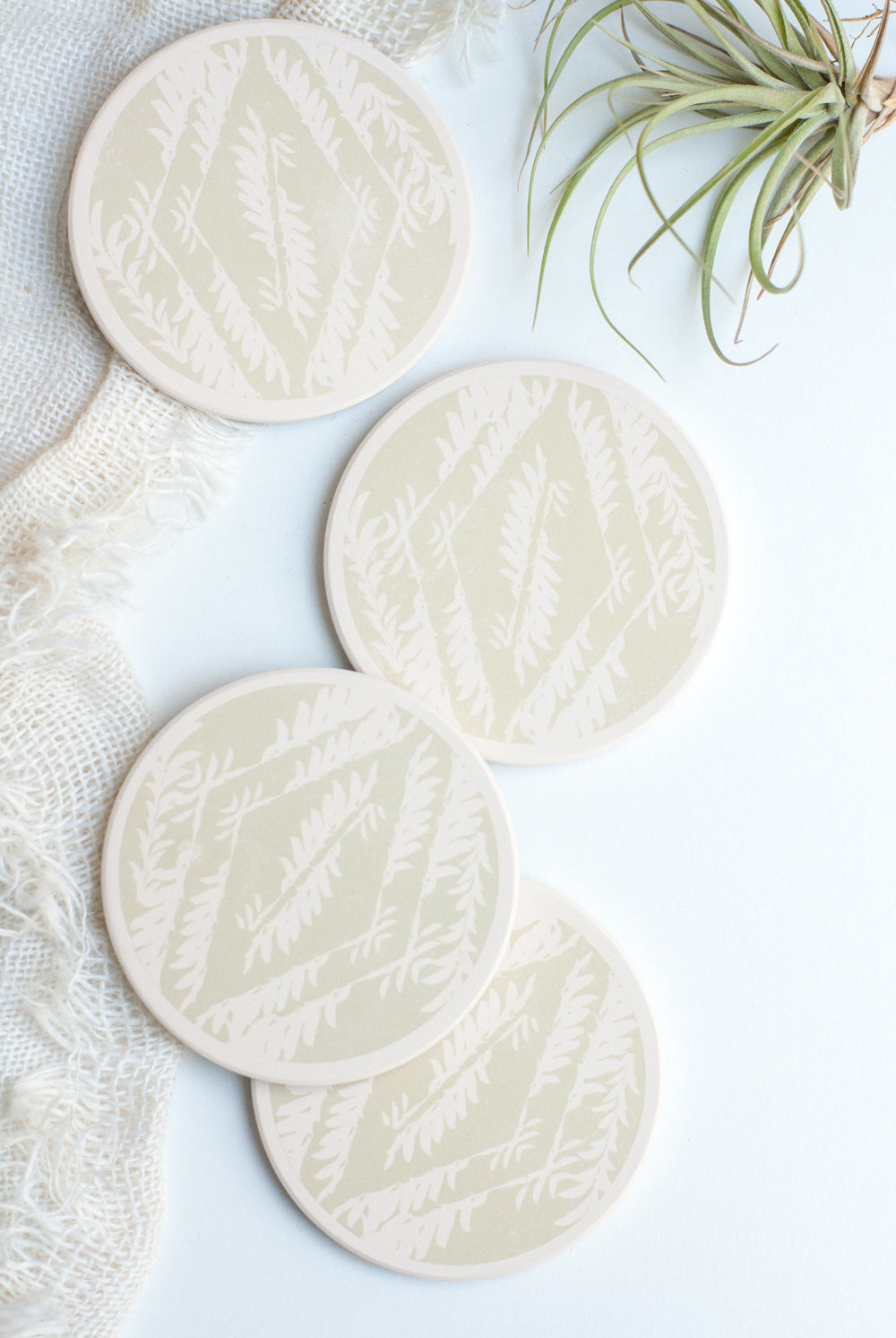 Ceramic Coasters, Pale Sage Feathers - Gather Goods Co - Raleigh, NC