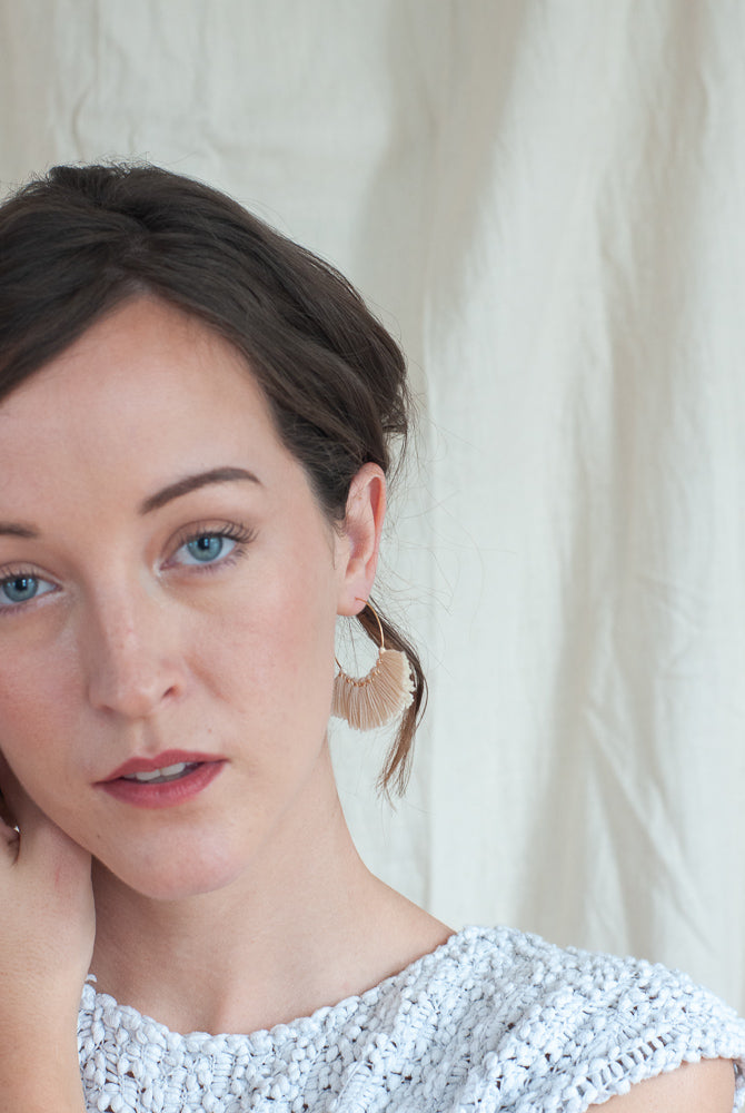 Cream Tassel Hoop Earrings - Gather Goods Co - Raleigh, NC