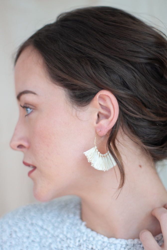 Cream Tassel Hoop Earrings - Gather Goods Co - Raleigh, NC