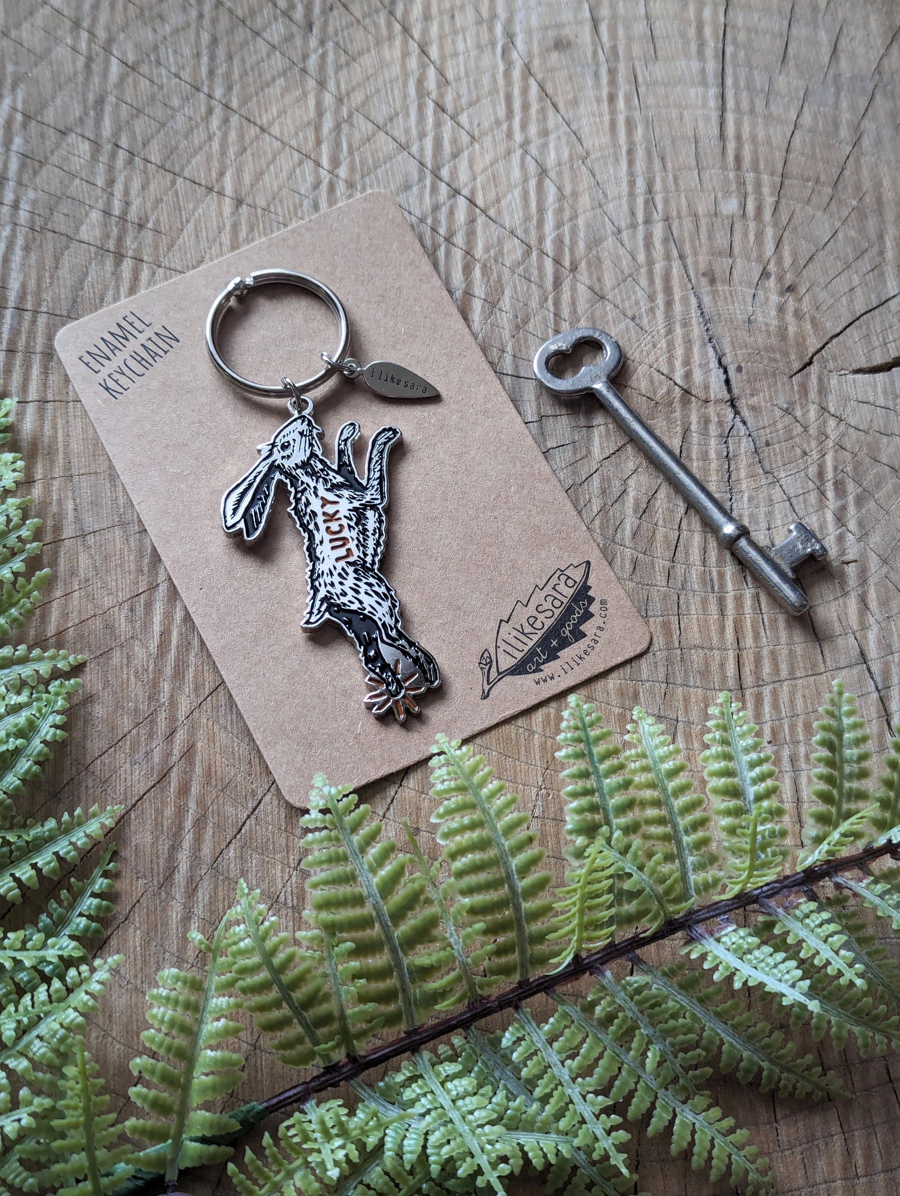 Lucky Rabbit Foot Keychain, Metal enamel keychain, Purse Charm - Gather Goods Co.