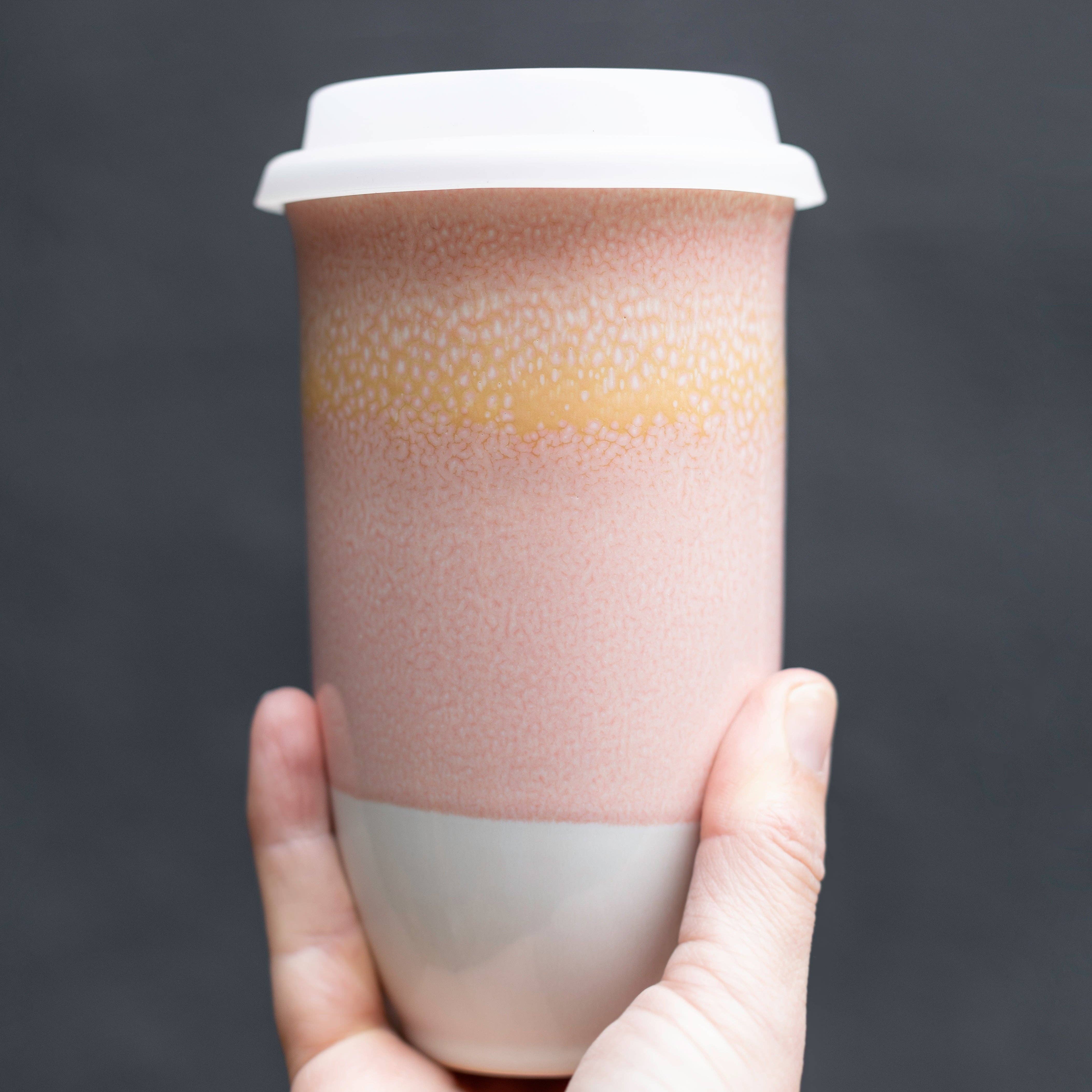 Coral Orange Ceramic Cup 16oz (Includes Lid & Band) - Gather Goods Co.