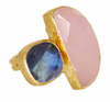 Rose Quartz & Labradorite Halfmoon Brass Ring