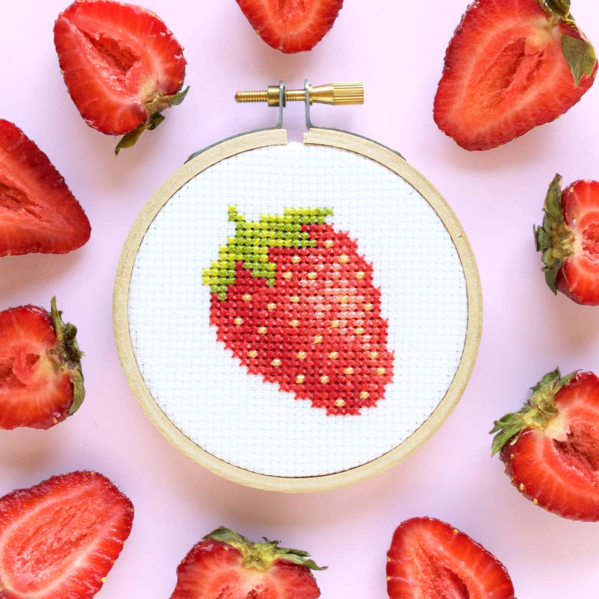 Strawberry DIY Mini Cross Stitch Kit - Gather Goods Co.