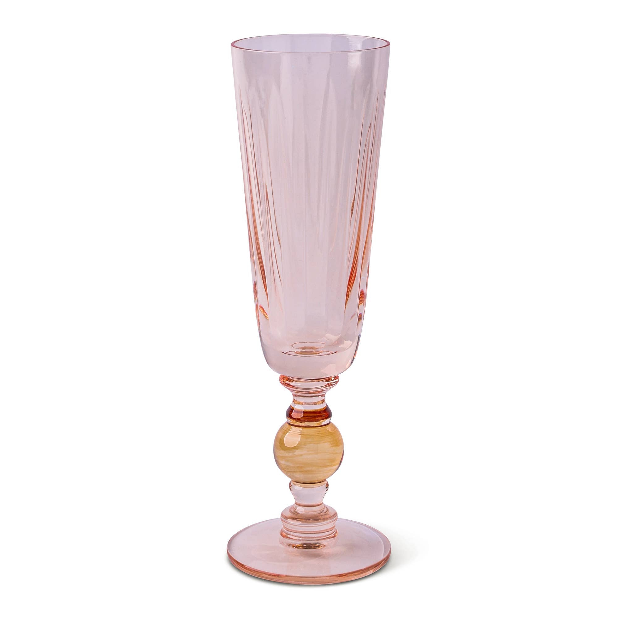 Pink glass with a yellow base on a white background