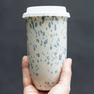 Blue Splatterware Ceramic Travel Mug– 16oz with Lid & Sleeve - Gather Goods Co.