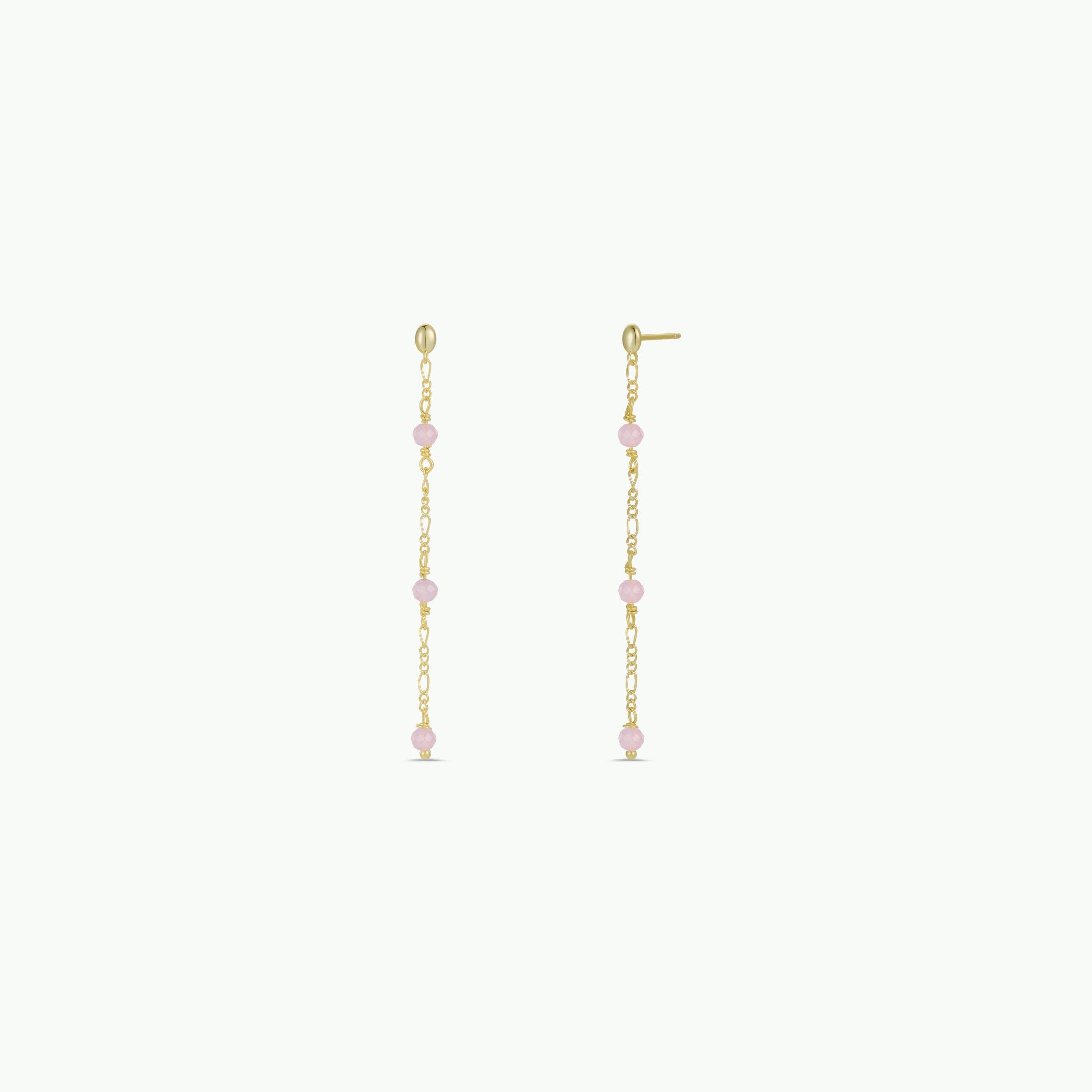 Gemstone Chain Drop Earring - Rose Quartz - Gather Goods Co.