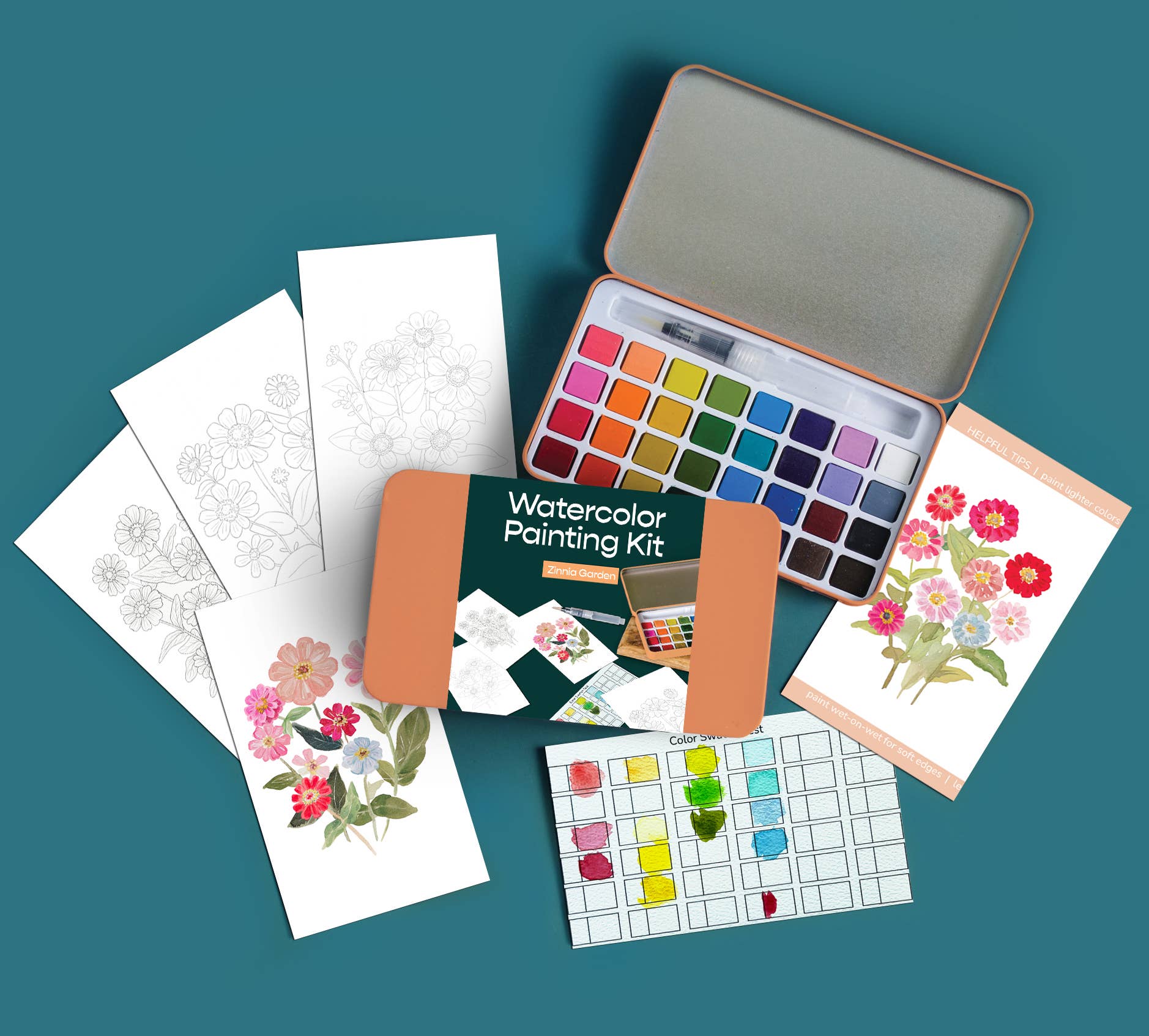 Zinnia Garden watercolor painting kit - Gather Goods Co.