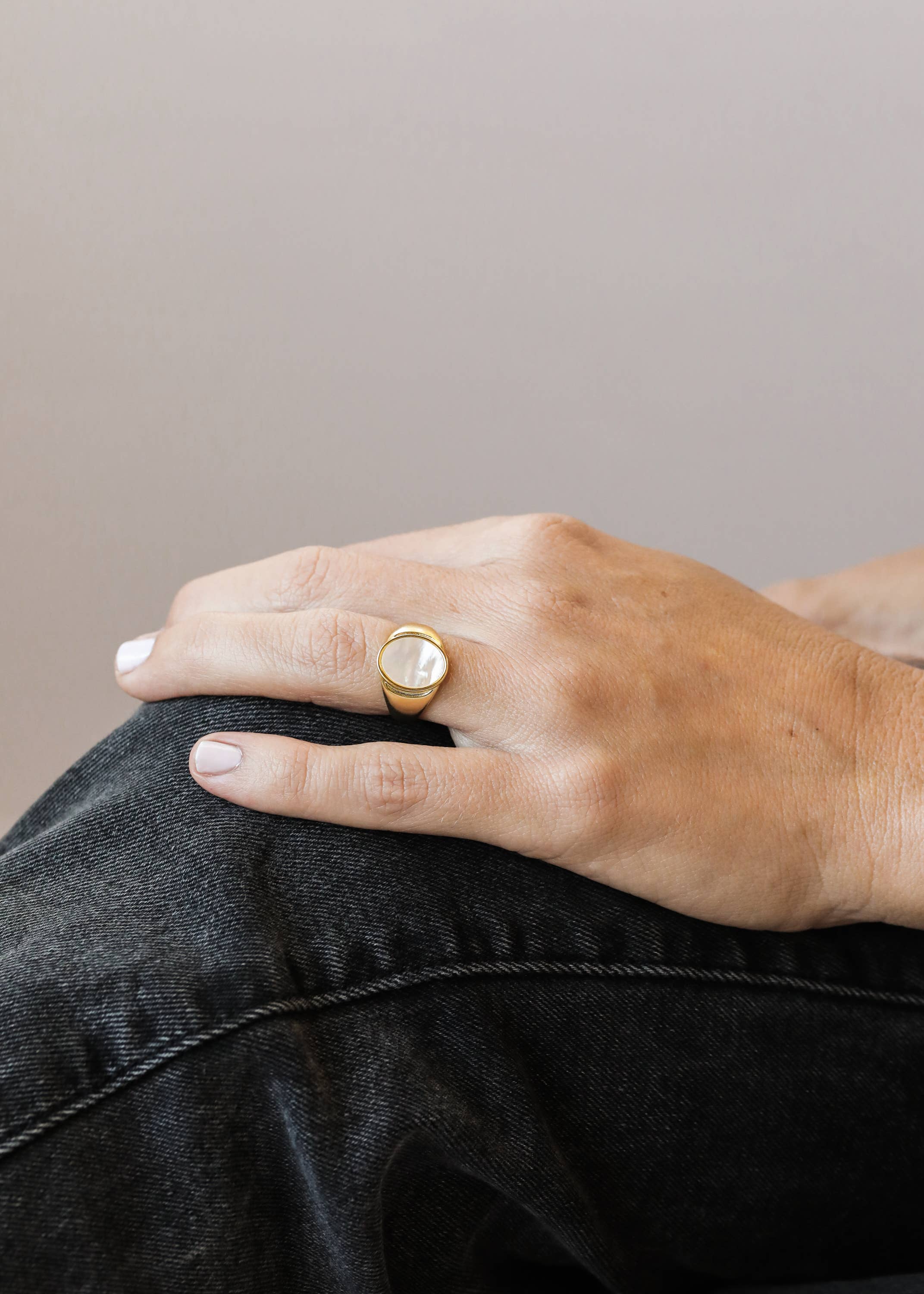 Gold Rings - Mother of Pearl Signet - Gather Goods Co.