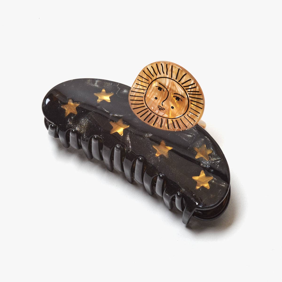 Sun and Stars Astrology Hair Claw in Gold and Black Acetate - Gather Goods Co.