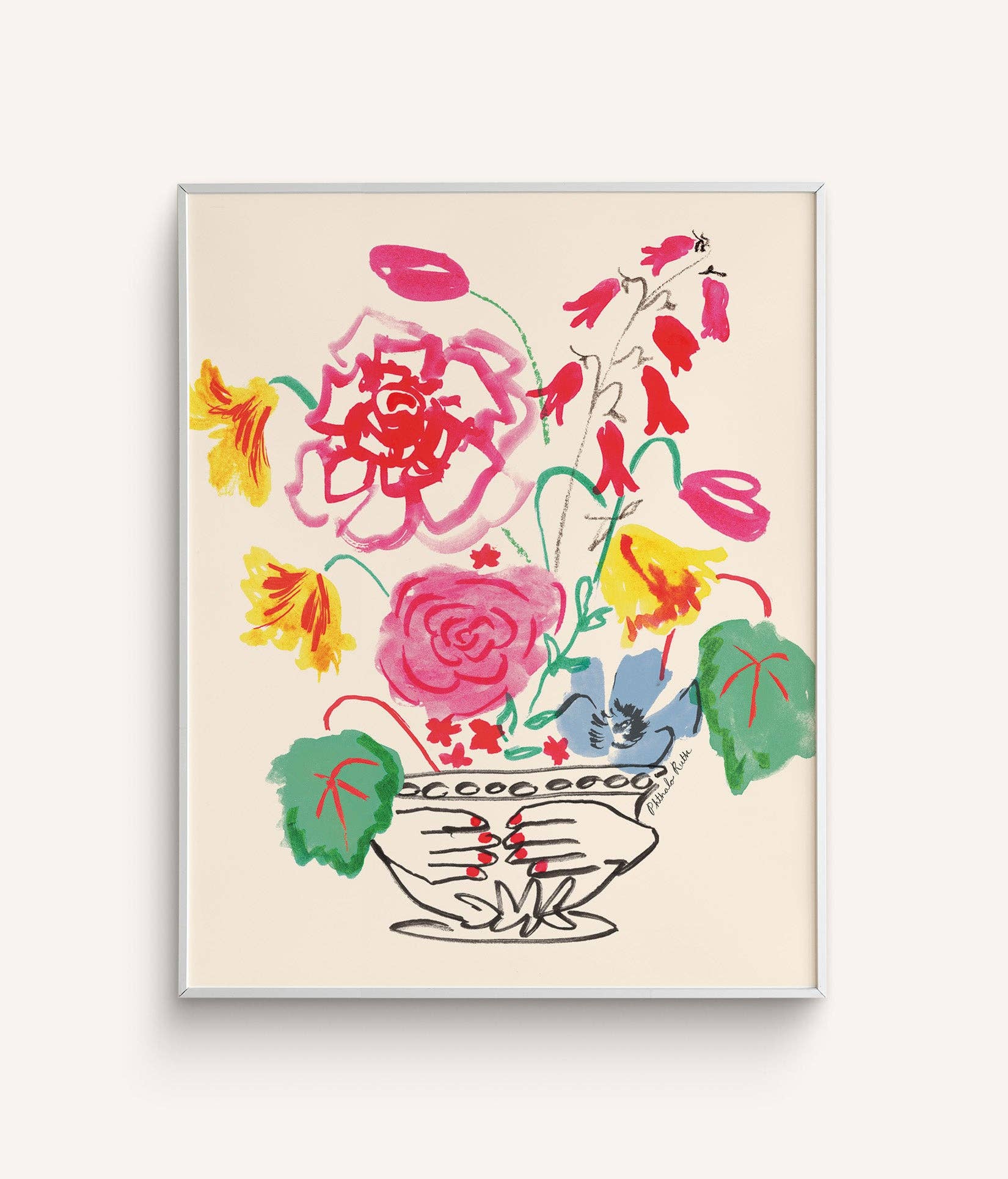 Colorful floral illustration on a beige background