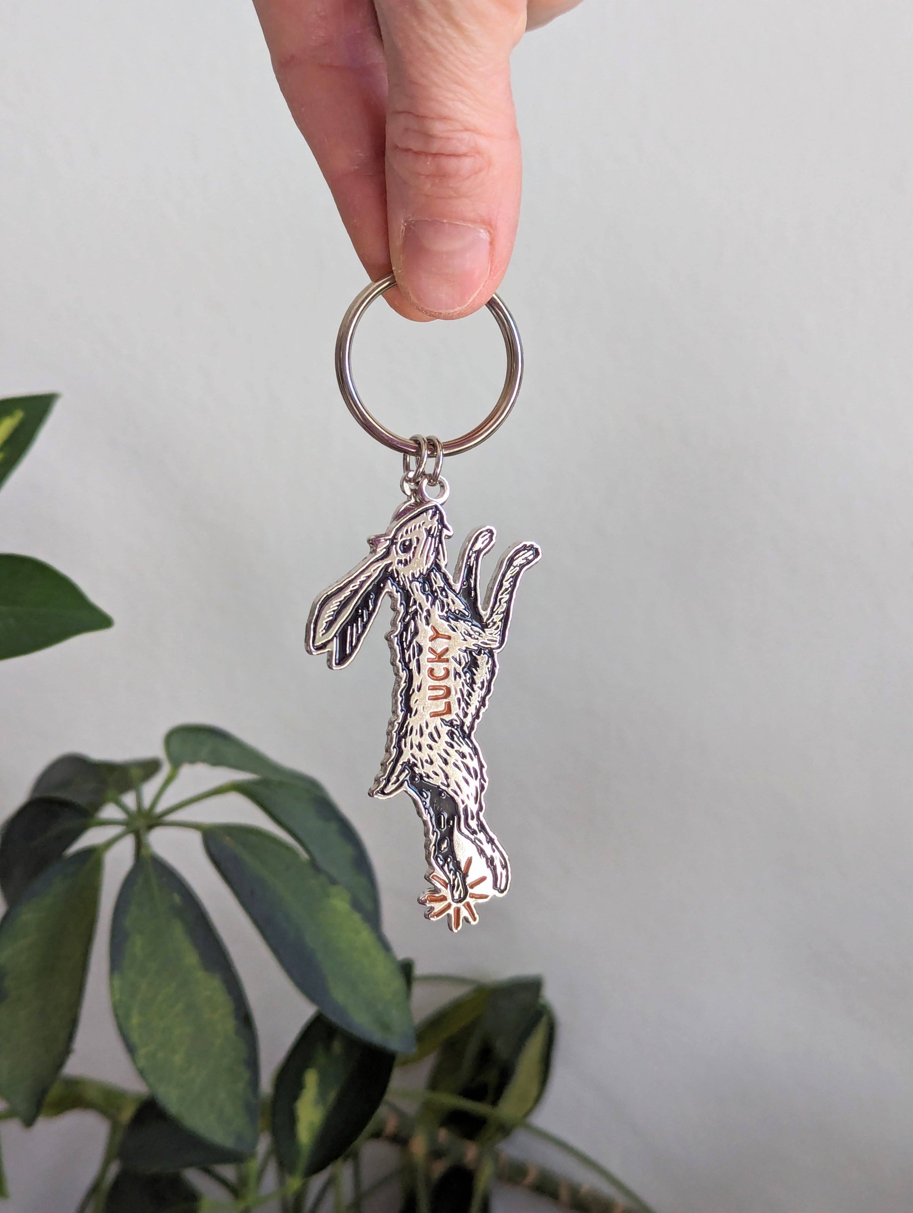 Lucky Rabbit Foot Keychain, Metal enamel keychain, Purse Charm - Gather Goods Co.